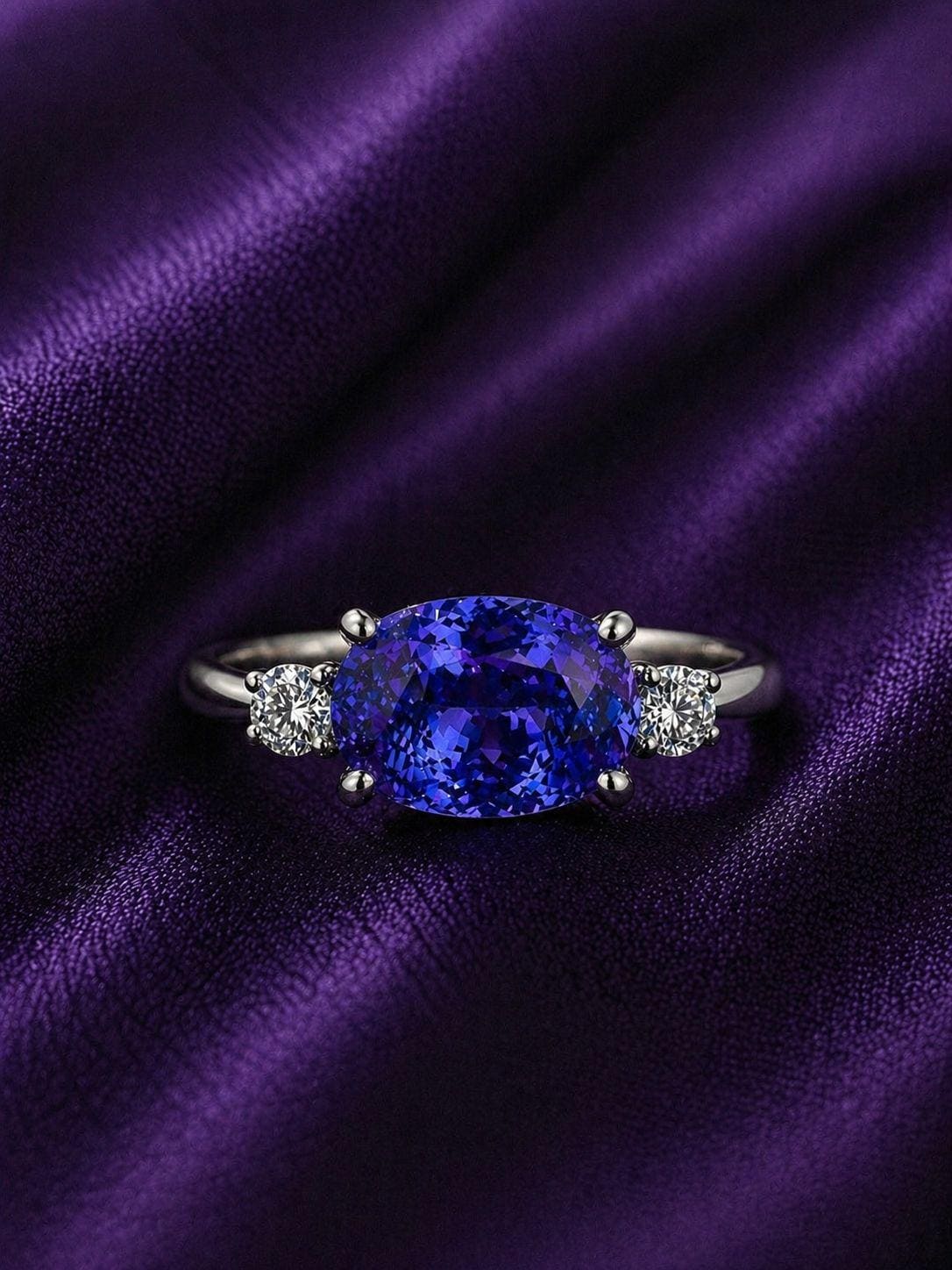 14K White Gold Oval Tanzanite Ring – Elegant Solitaire Engagement Ring