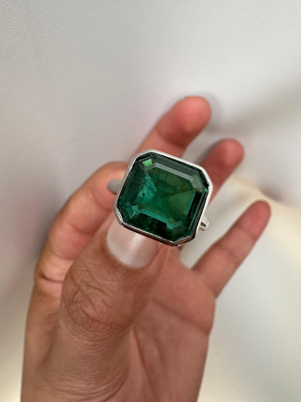 10 CT Asscher Cut Emerald Engagement Ring, 14k White Gold Statement Ring for Her