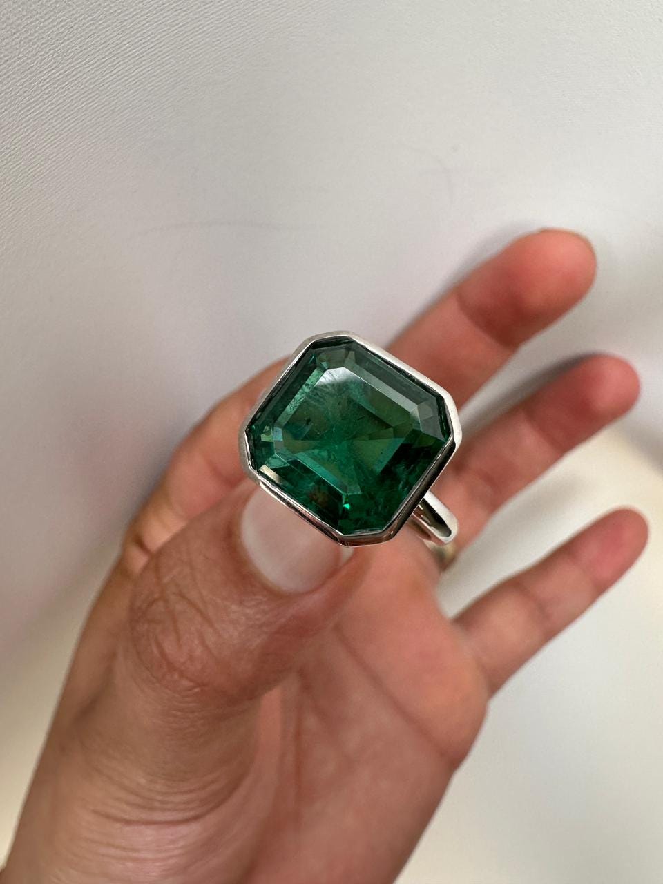 10 CT Asscher Cut Emerald Engagement Ring, 14k White Gold Statement Ring for Her
