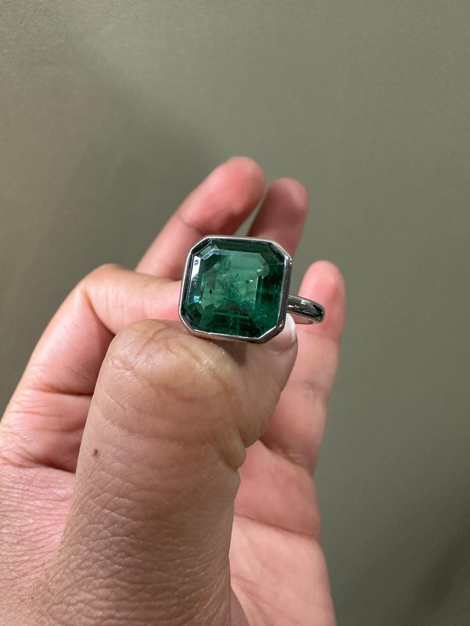 10 CT Asscher Cut Emerald Engagement Ring, 14k White Gold Statement Ring for Her