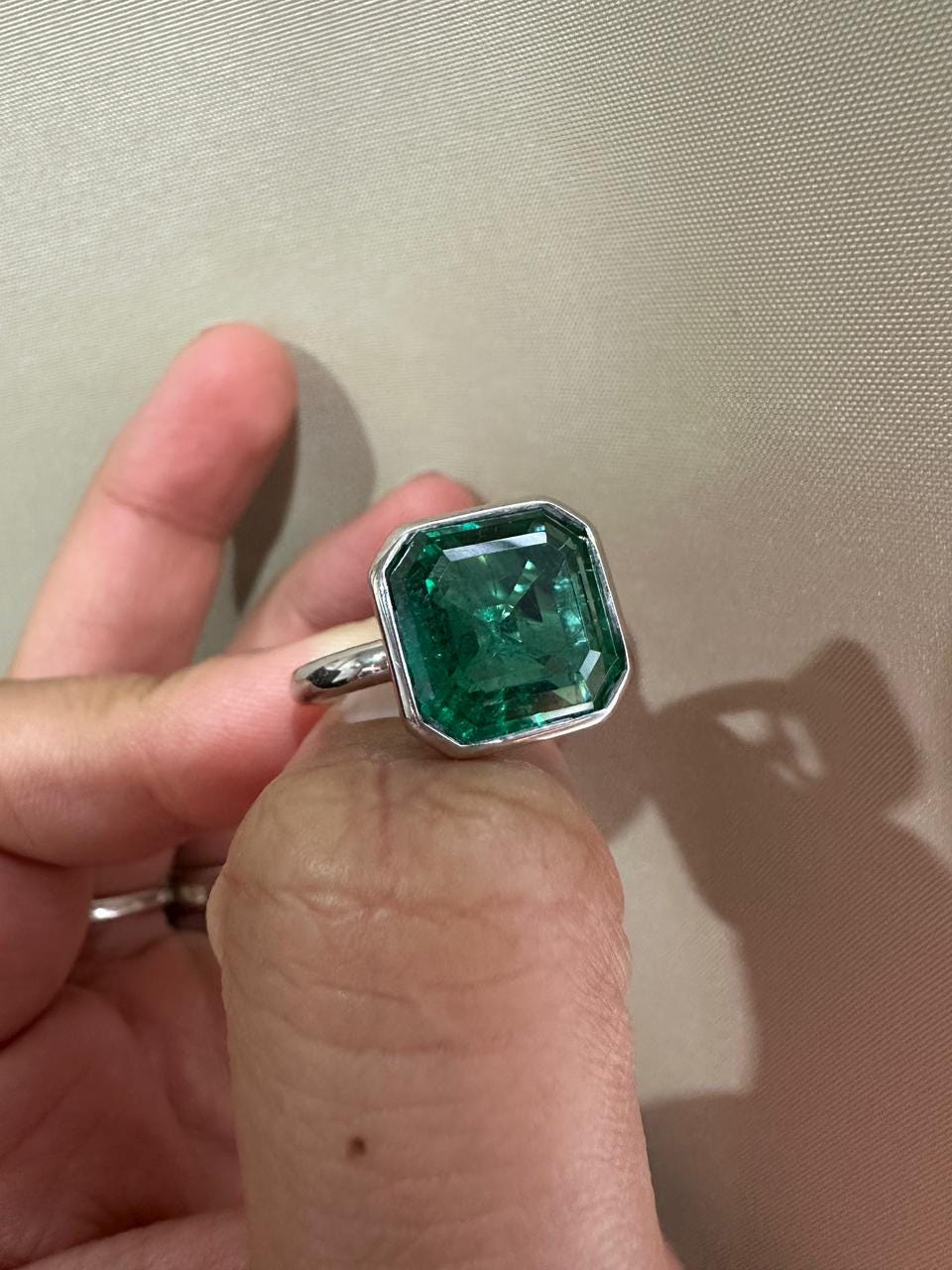 10 CT Asscher Cut Emerald Engagement Ring, 14k White Gold Statement Ring for Her
