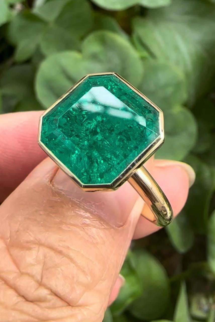 10 CT Asscher Cut Emerald Engagement Ring, 14k White Gold Statement Ring for Her