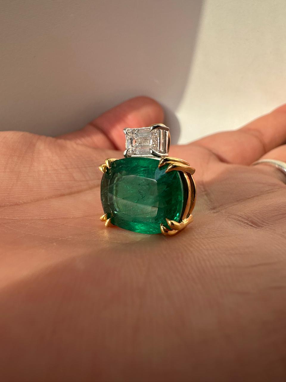 10 CT Lab Emerald Cushion Cut Pendant, Moissanite Accent, Sterling Silver Snake Chain