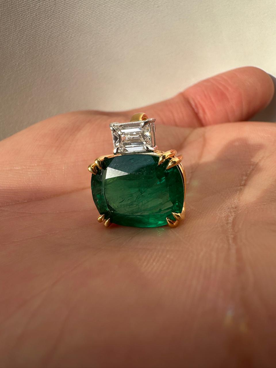 10 CT Lab Emerald Cushion Cut Pendant, Moissanite Accent, Sterling Silver Snake Chain