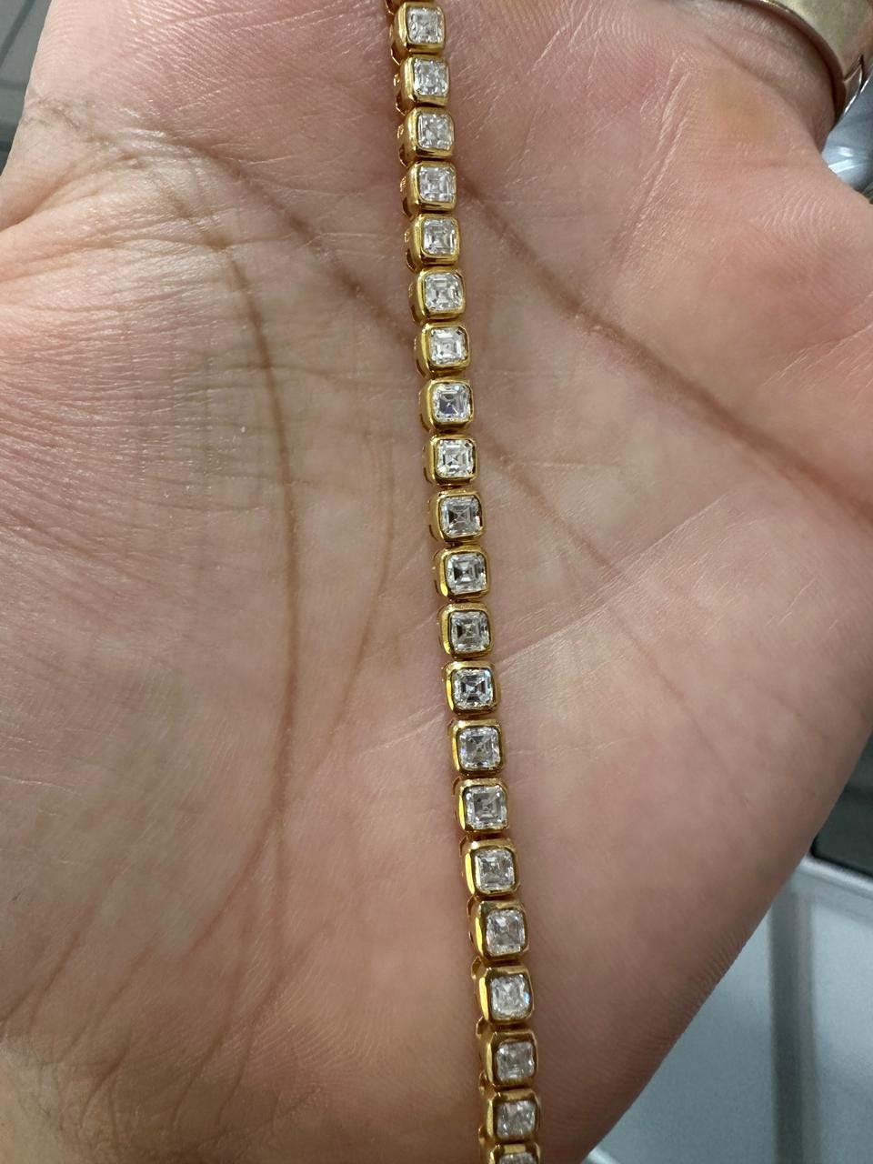 Asscher Cut Moissanite Tennis Bracelet | 14K Gold Bezel Set Statement Jewelry