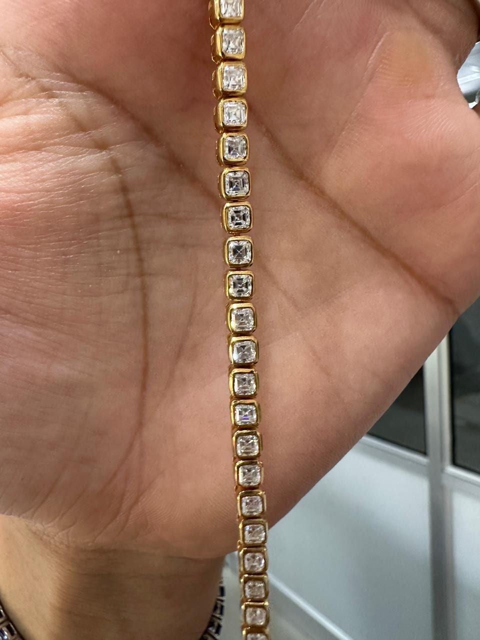 Asscher Cut Moissanite Tennis Bracelet | 14K Gold Bezel Set Statement Jewelry