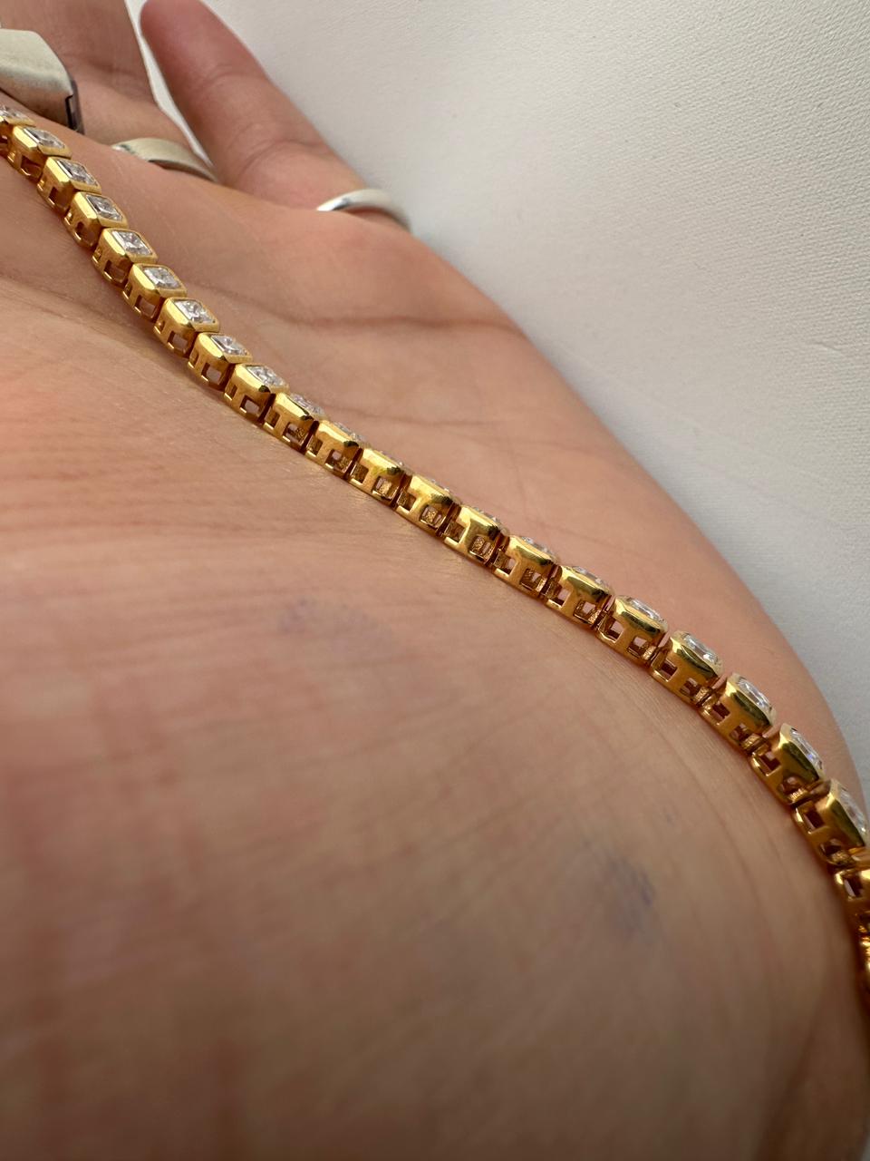 Asscher Cut Moissanite Tennis Bracelet | 14K Gold Bezel Set Statement Jewelry