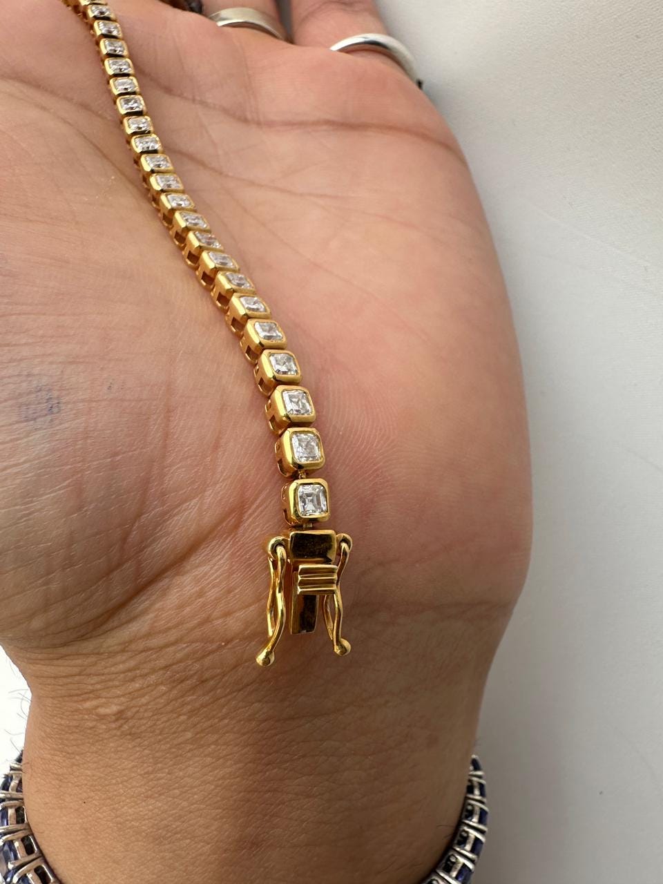 Asscher Cut Moissanite Tennis Bracelet | 14K Gold Bezel Set Statement Jewelry