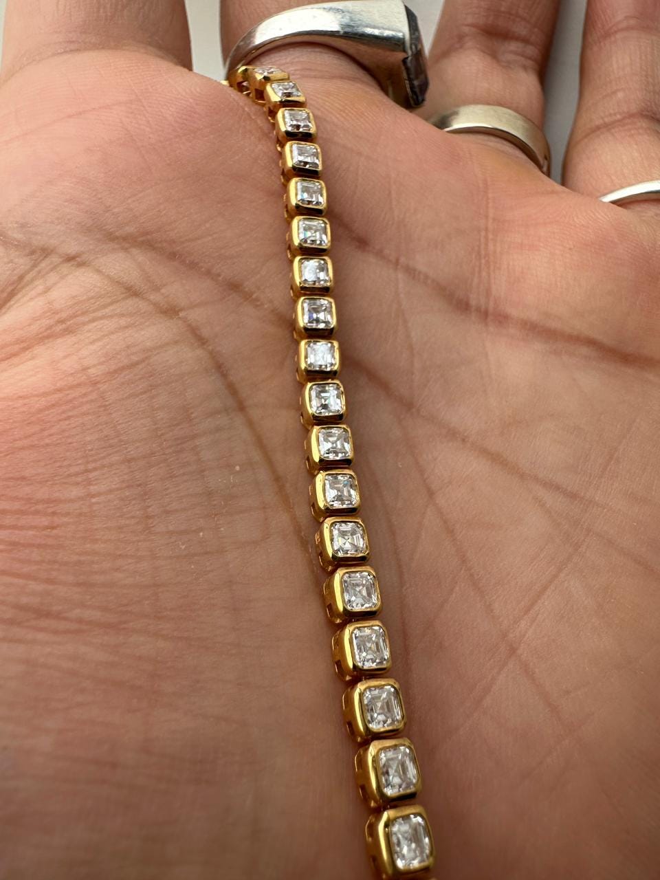 Asscher Cut Moissanite Tennis Bracelet | 14K Gold Bezel Set Statement Jewelry
