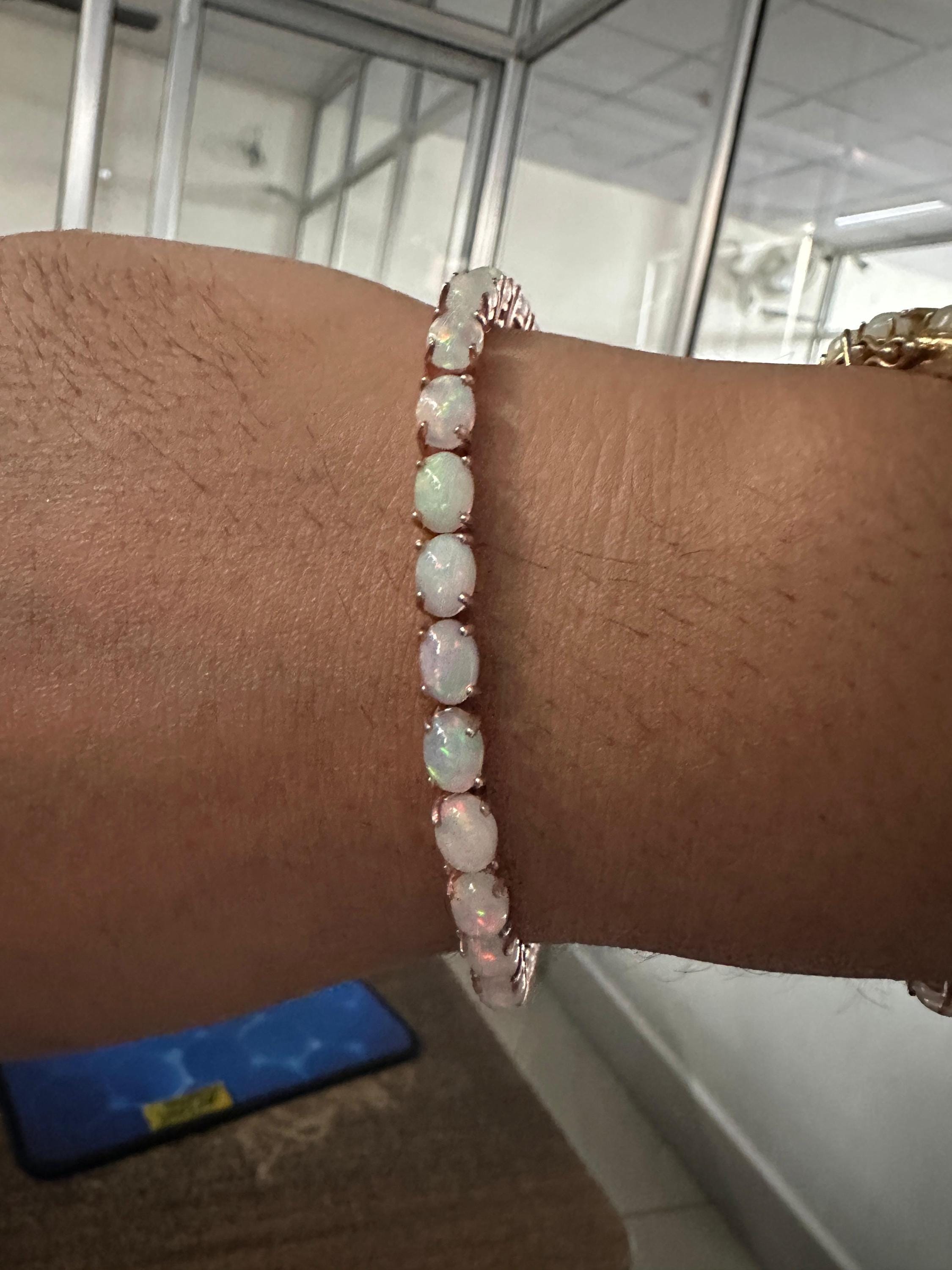 20 CT Ethiopian Opal Tennis Bracelet, Rose Gold Vermeil, Oval Gemstone Jewelry