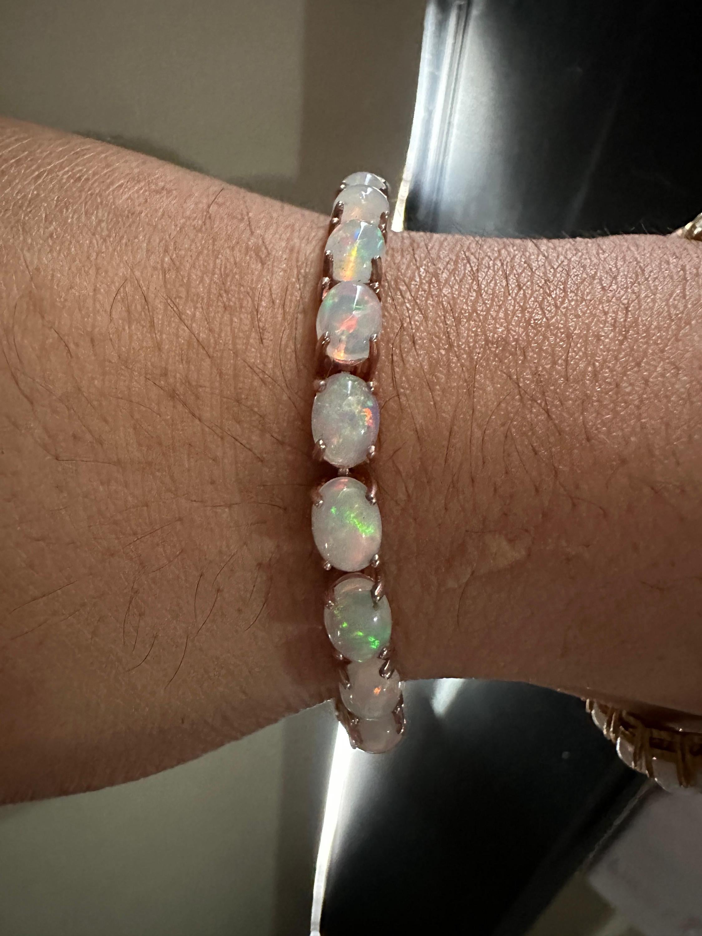 20 CT Ethiopian Opal Tennis Bracelet, Rose Gold Vermeil, Oval Gemstone Jewelry
