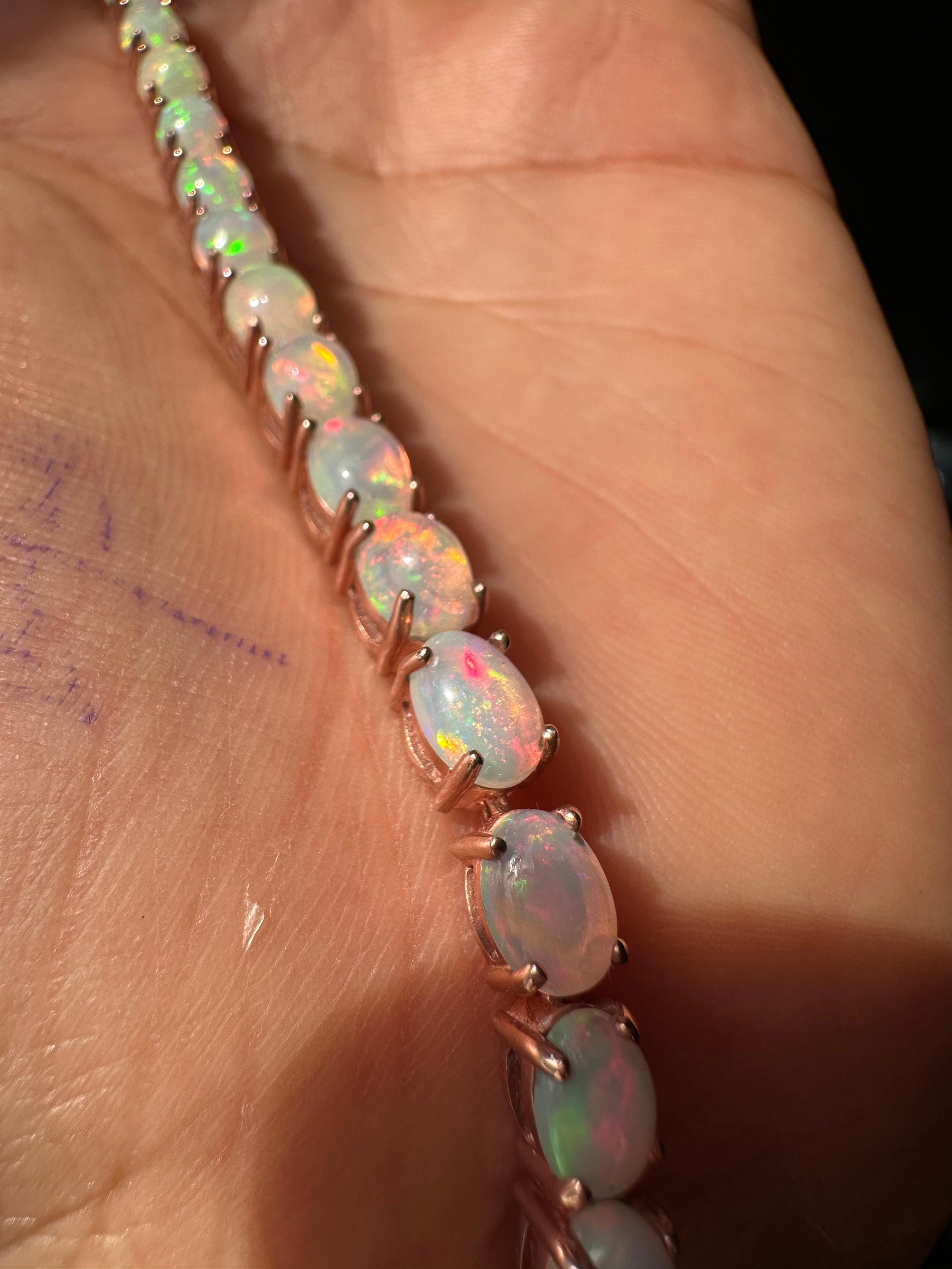 His & Hers Opal Tennis Bracelet Set, Luxury Couple Jewelry in Gold Finish, October Birthstone