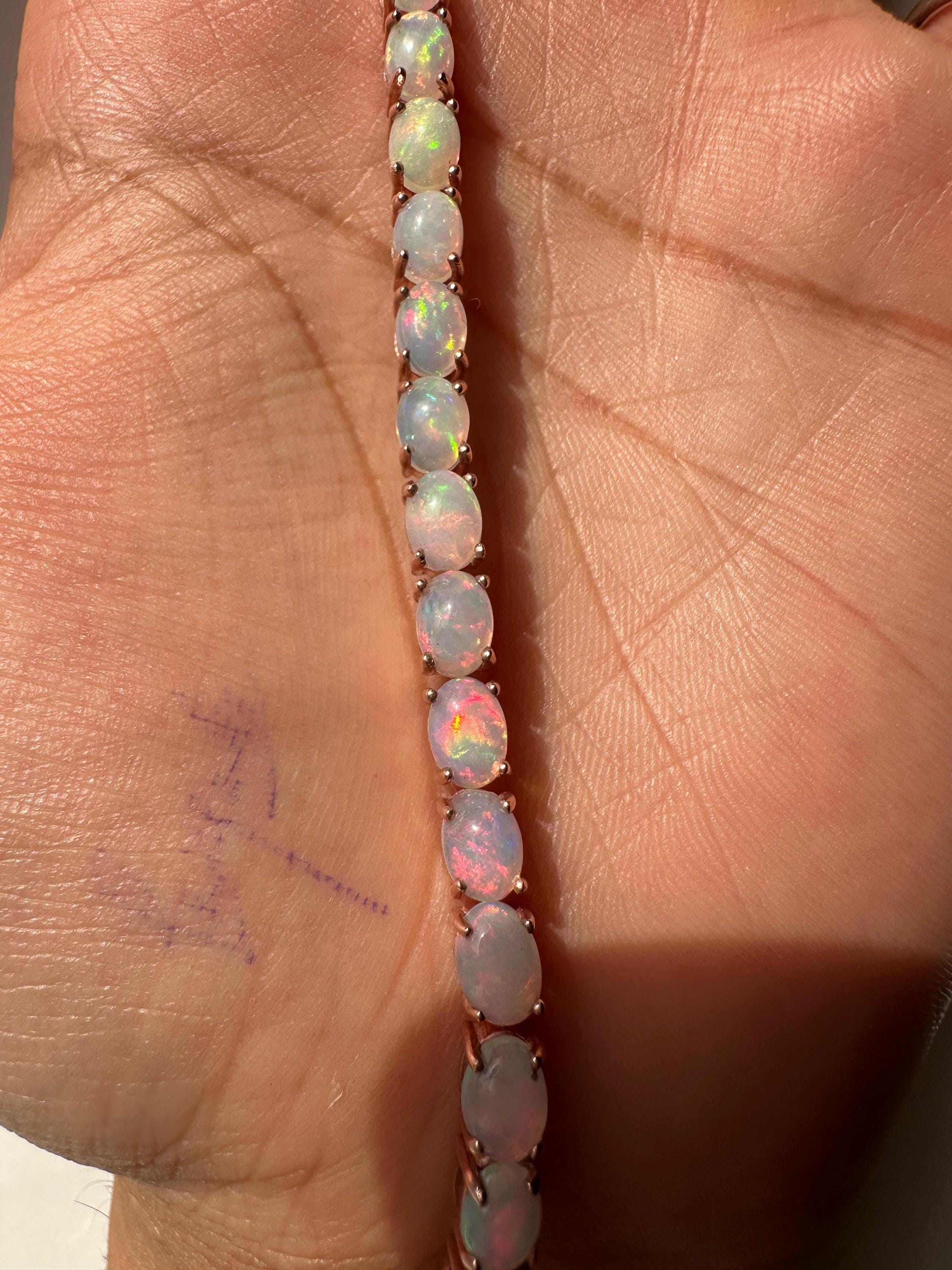 20 CT Ethiopian Opal Tennis Bracelet, Rose Gold Vermeil, Oval Gemstone Jewelry