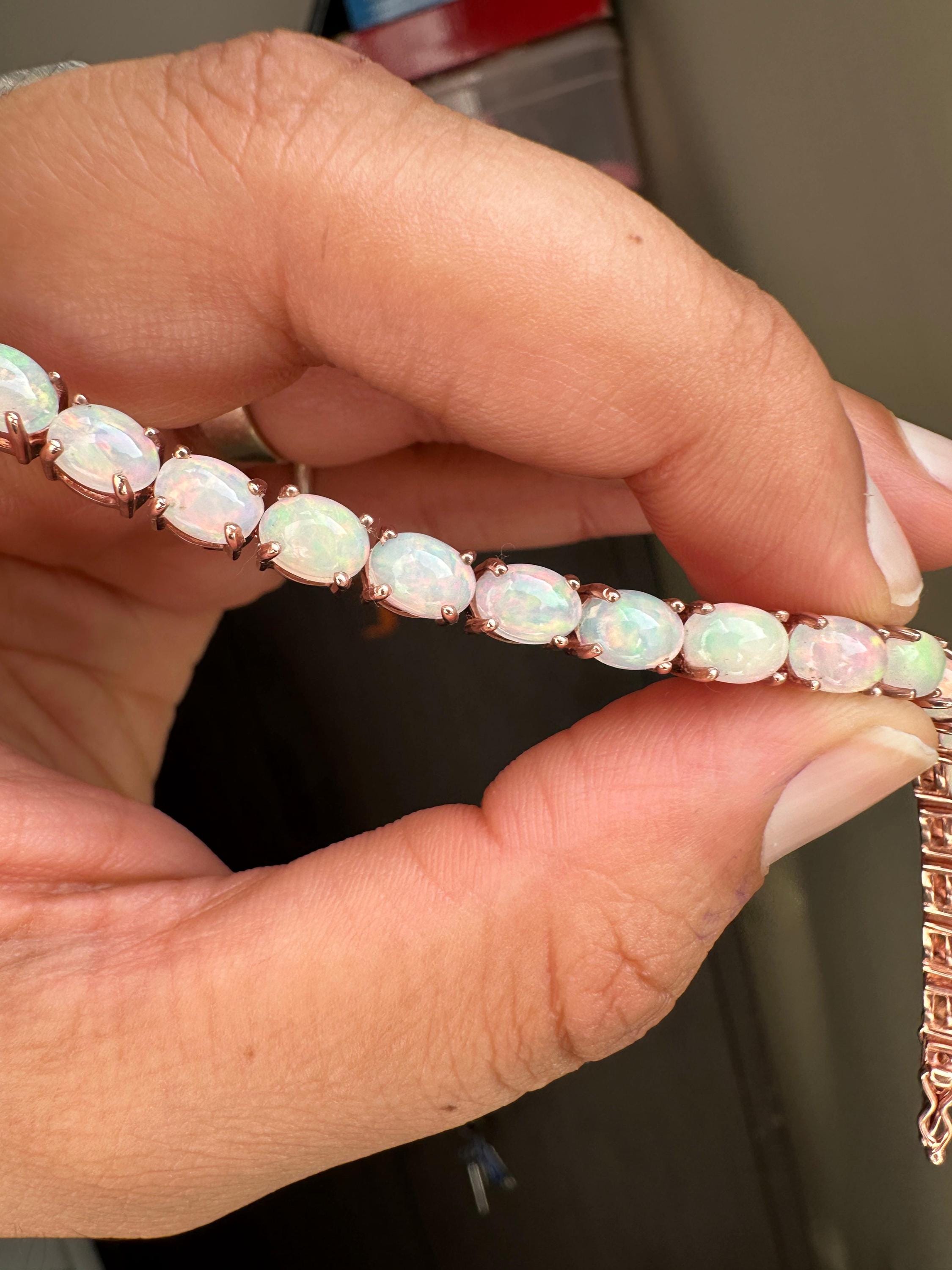 20 CT Ethiopian Opal Tennis Bracelet, Rose Gold Vermeil, Oval Gemstone Jewelry