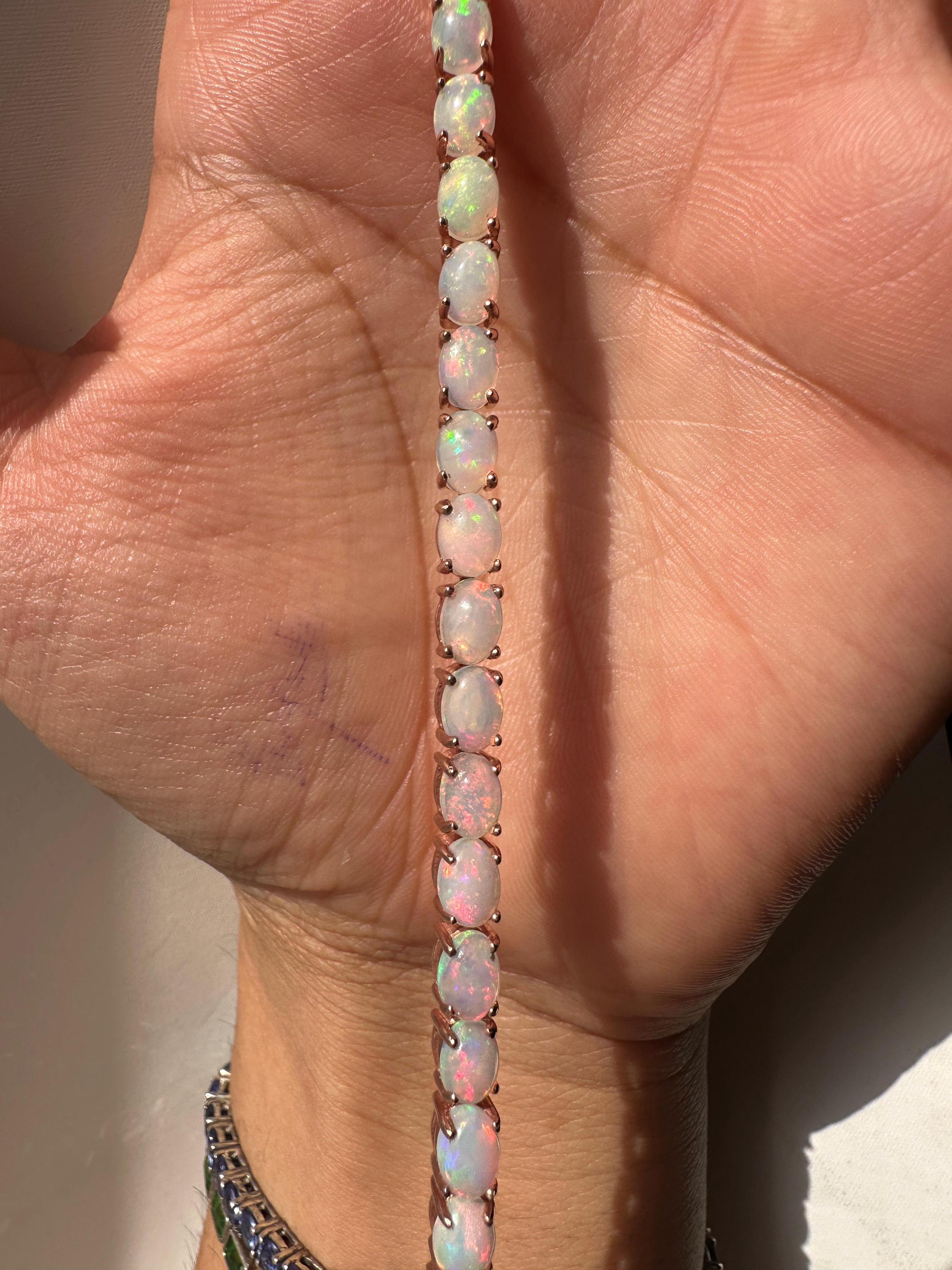 His & Hers Opal Tennis Bracelet Set, Luxury Couple Jewelry in Gold Finish, October Birthstone