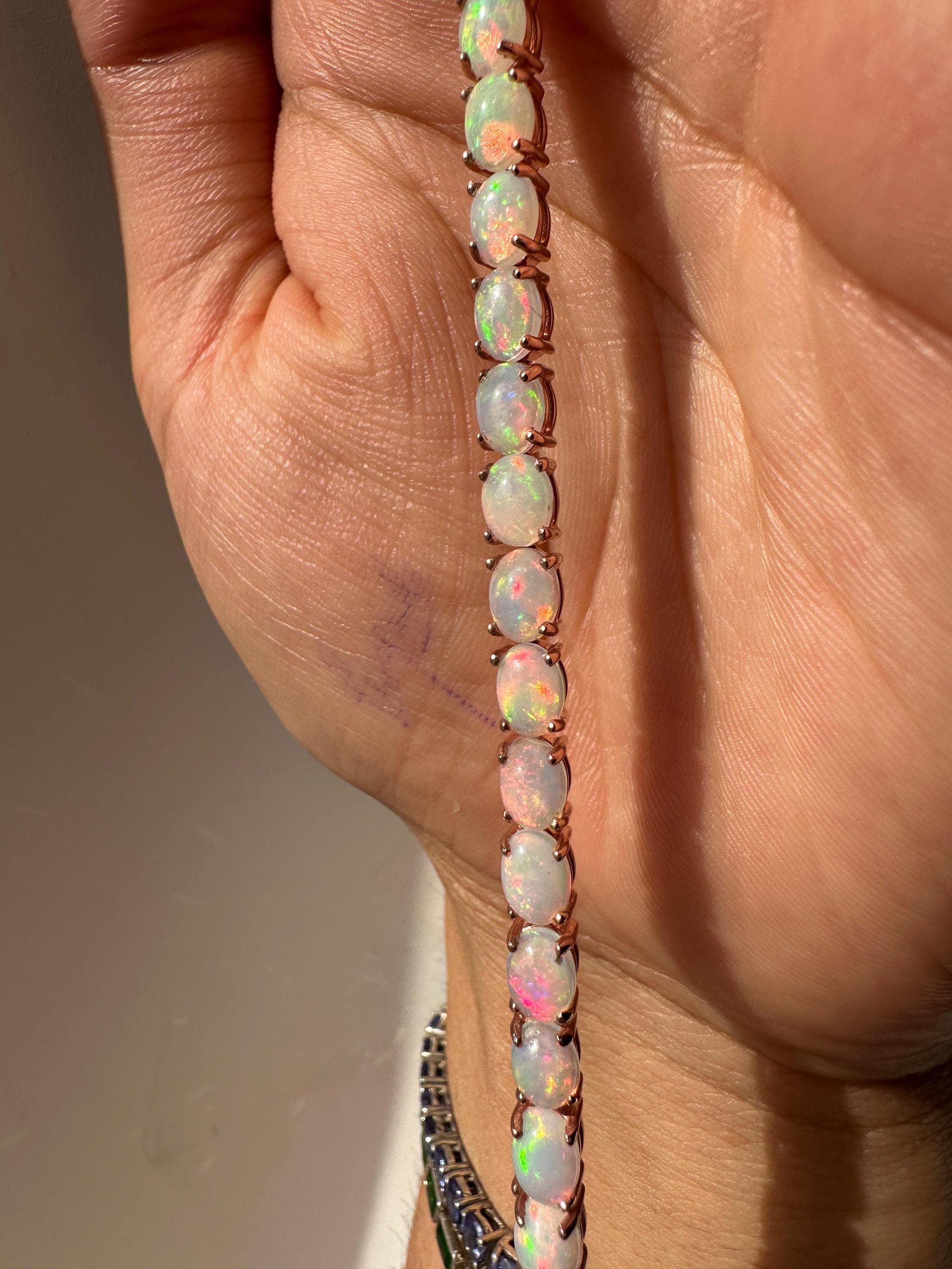 His & Hers Opal Tennis Bracelet Set, Luxury Couple Jewelry in Gold Finish, October Birthstone
