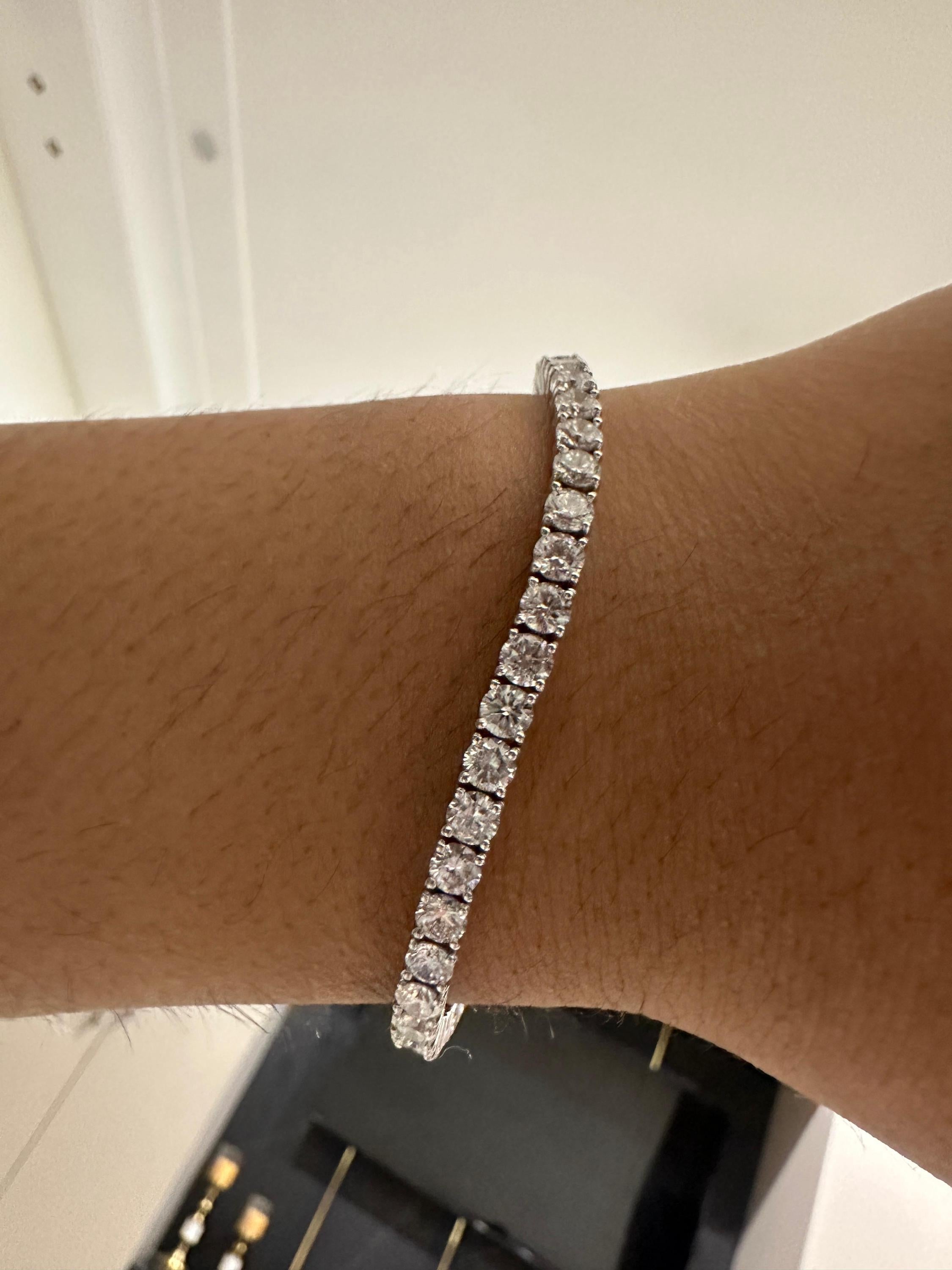 14K White Gold Tennis Bracelet, 10 CT Round Lab Diamonds, Classic Fine Jewelry
