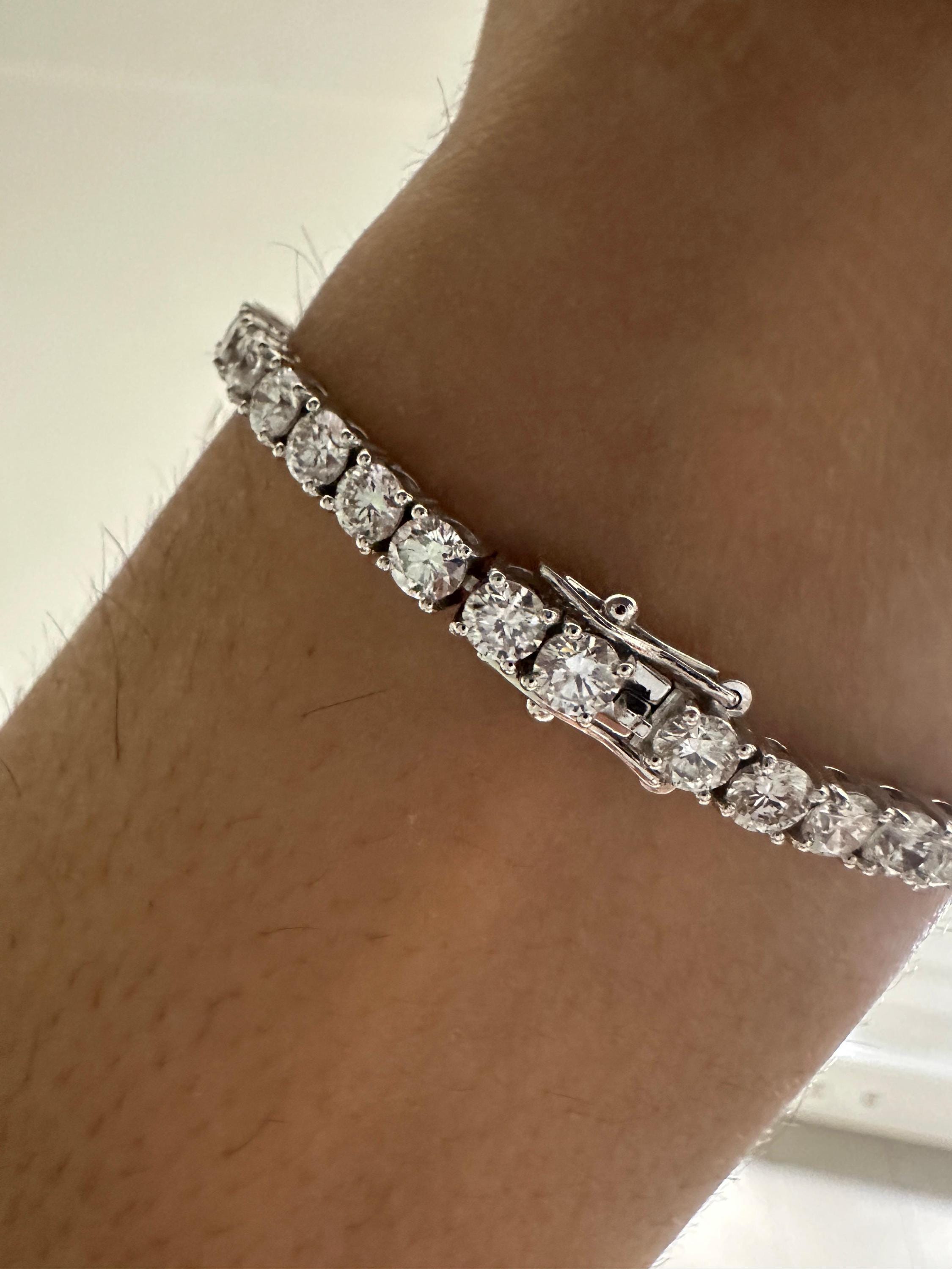 14K White Gold Tennis Bracelet, 10 CT Round Lab Diamonds, Classic Fine Jewelry