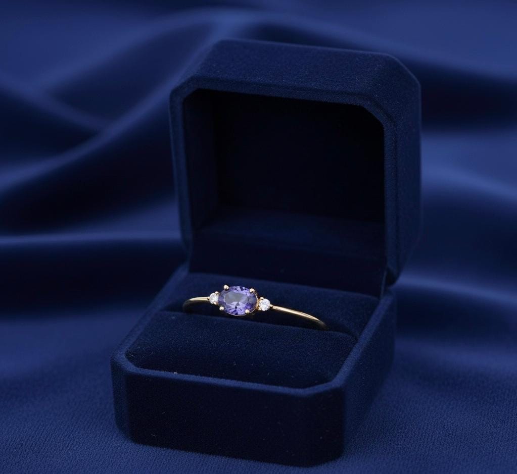 14k Gold Tanzanite Engagement Ring – Oval Cut Rare Gemstone Jewelry for gift