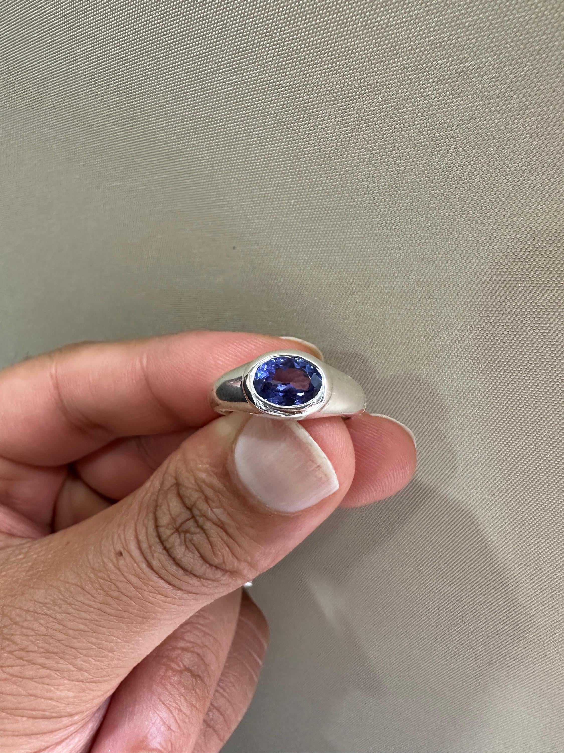 14k Gold Tanzanite Ring | Unisex Oval Bezel Set
