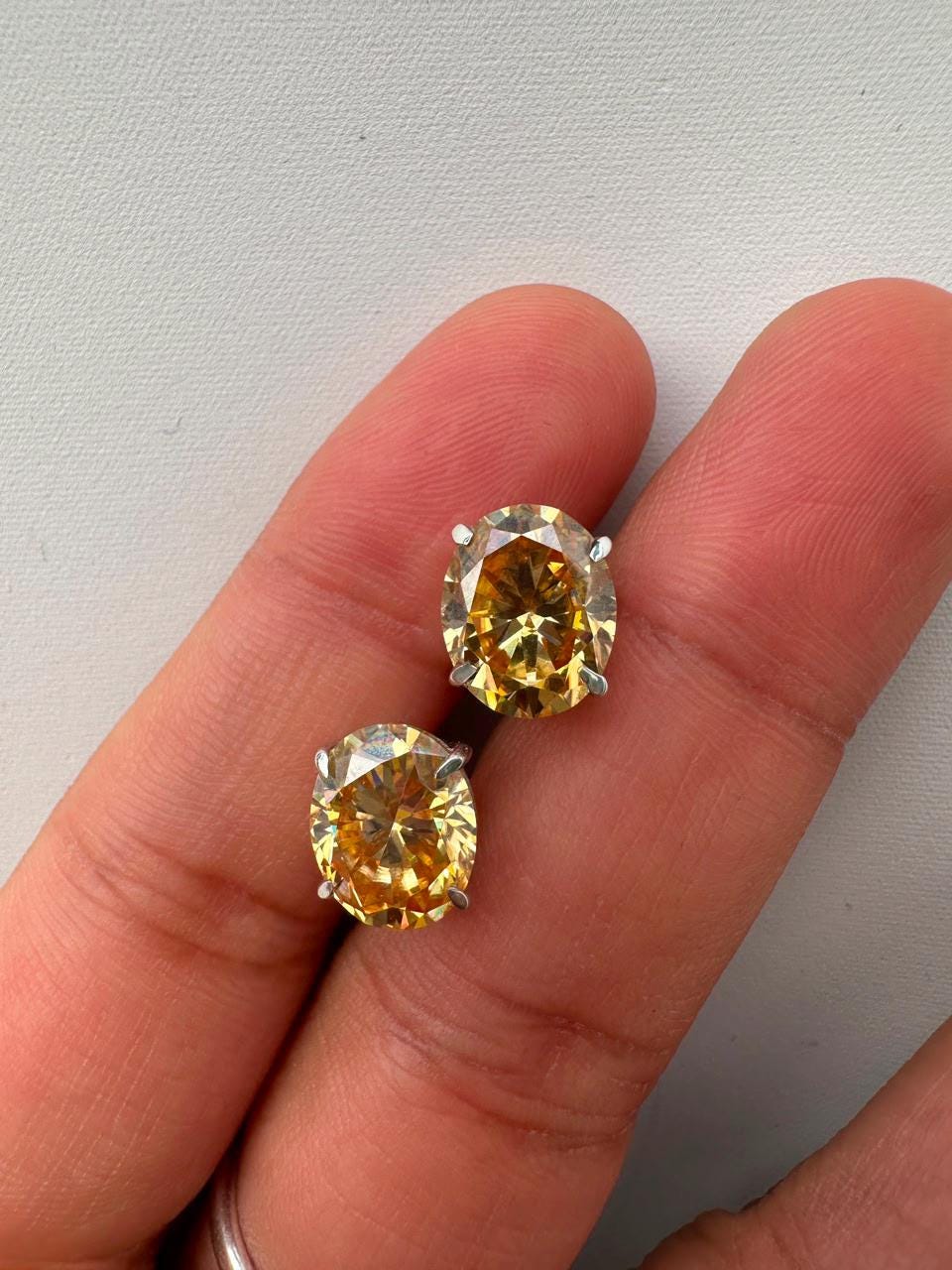 8 CT Oval Yellow Moissanite Solitaire Stud Earrings, 14K White Gold Statement Jewelry