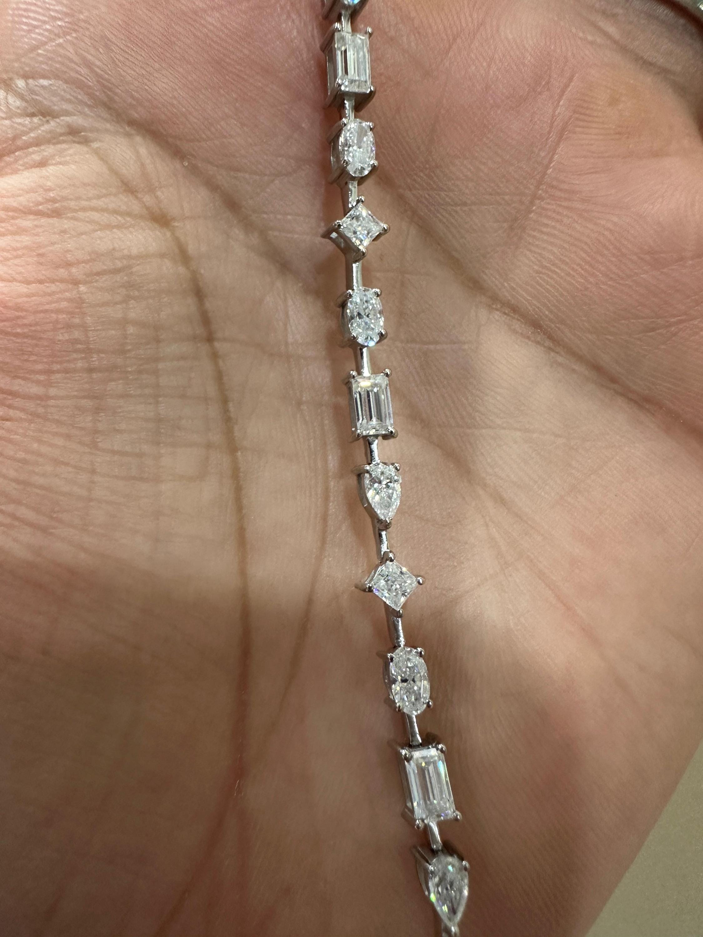 Luxury Moissanite Tennis Bracelet | Multi Shape Stones, 14k White Gold Jewelry for Gift