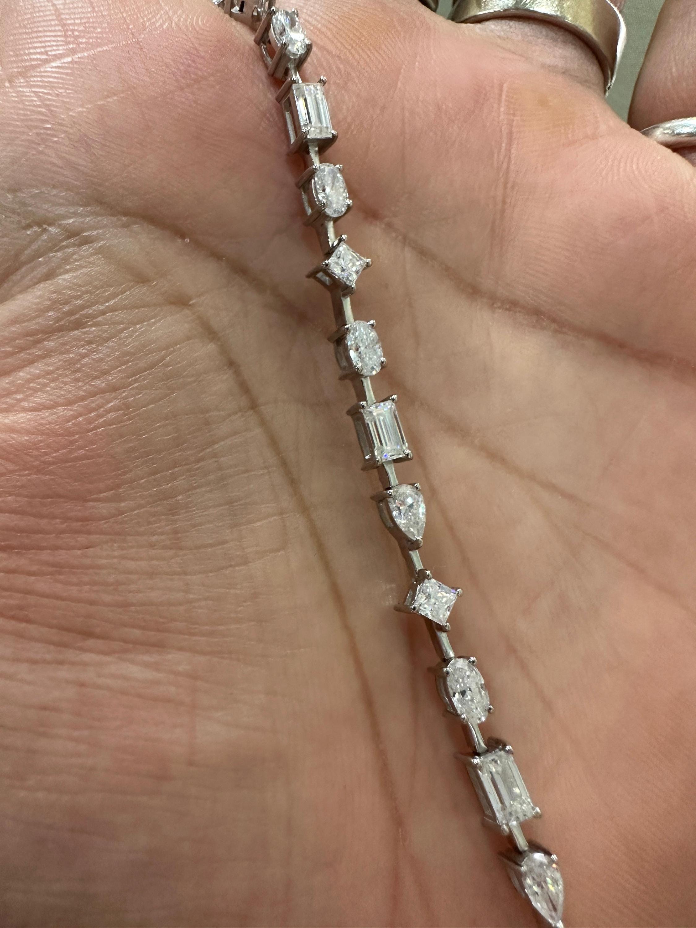 Luxury Moissanite Tennis Bracelet | Multi Shape Stones, 14k White Gold Jewelry for Gift