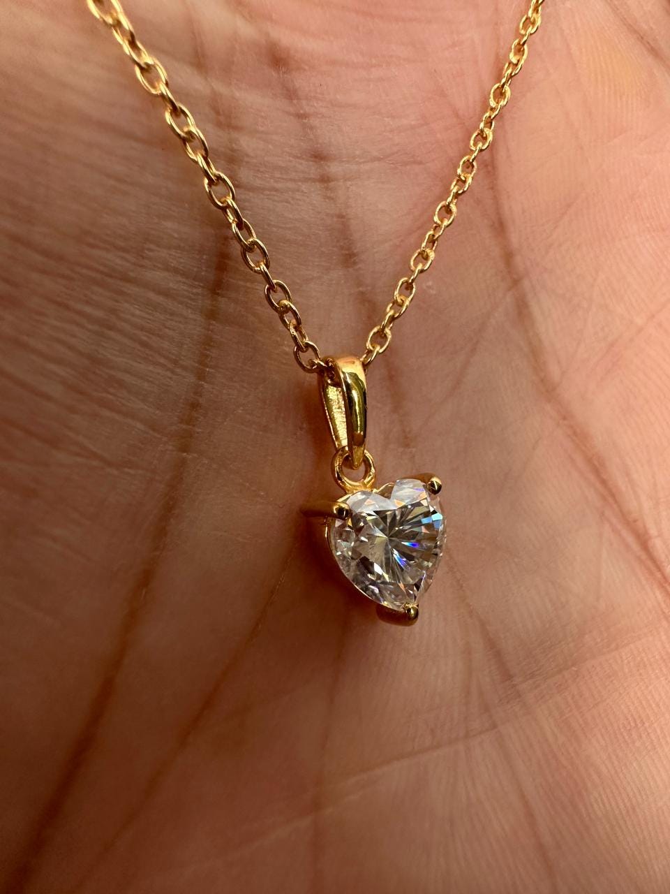 2 CT Heart Moissanite Pendant Necklace, 14K Gold Vermeil, Sterling Silver, Minimal Luxury Jewelry