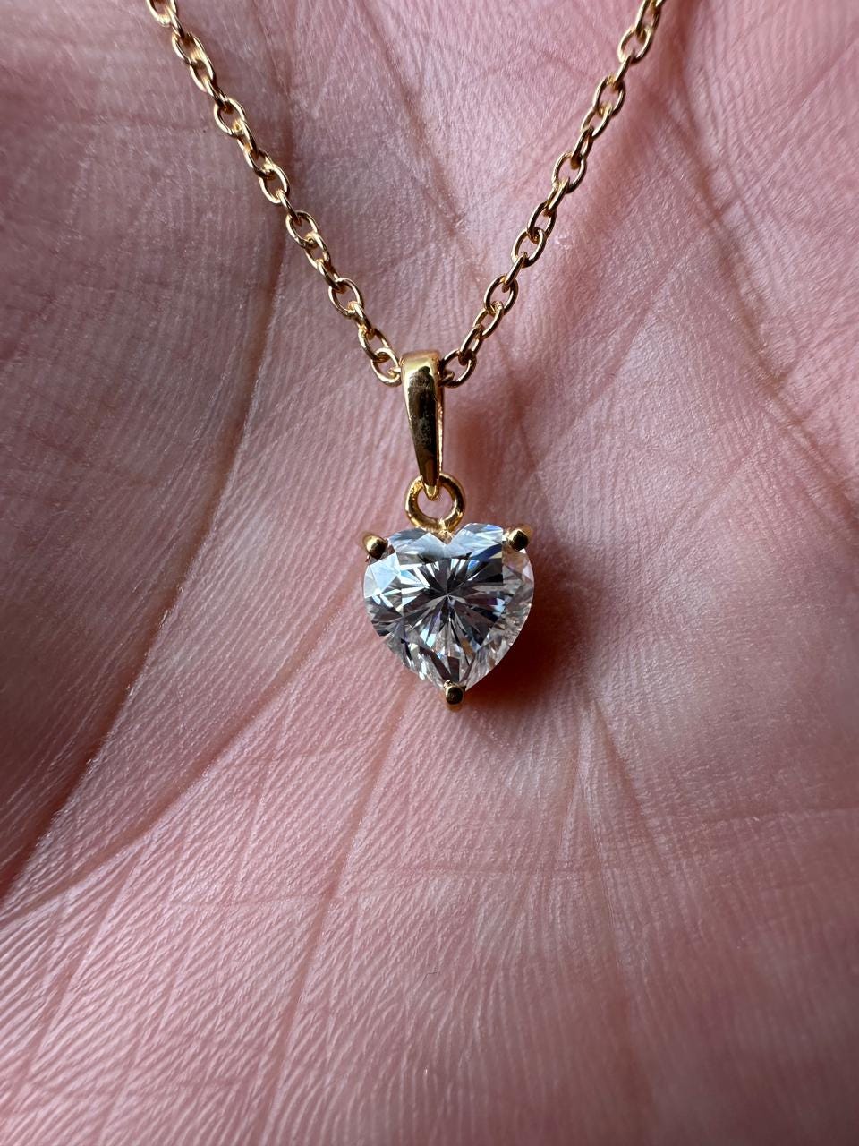 2 CT Heart Moissanite Pendant Necklace, 14K Gold Vermeil, Sterling Silver, Minimal Luxury Jewelry