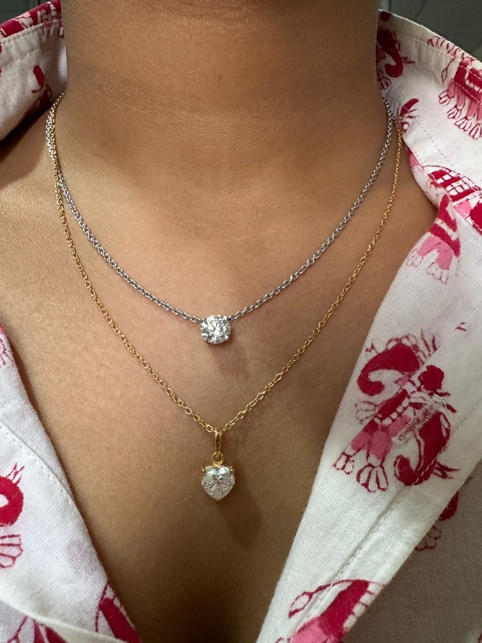 2 CT Heart Moissanite Pendant Necklace, 14K Gold Vermeil, Sterling Silver, Minimal Luxury Jewelry