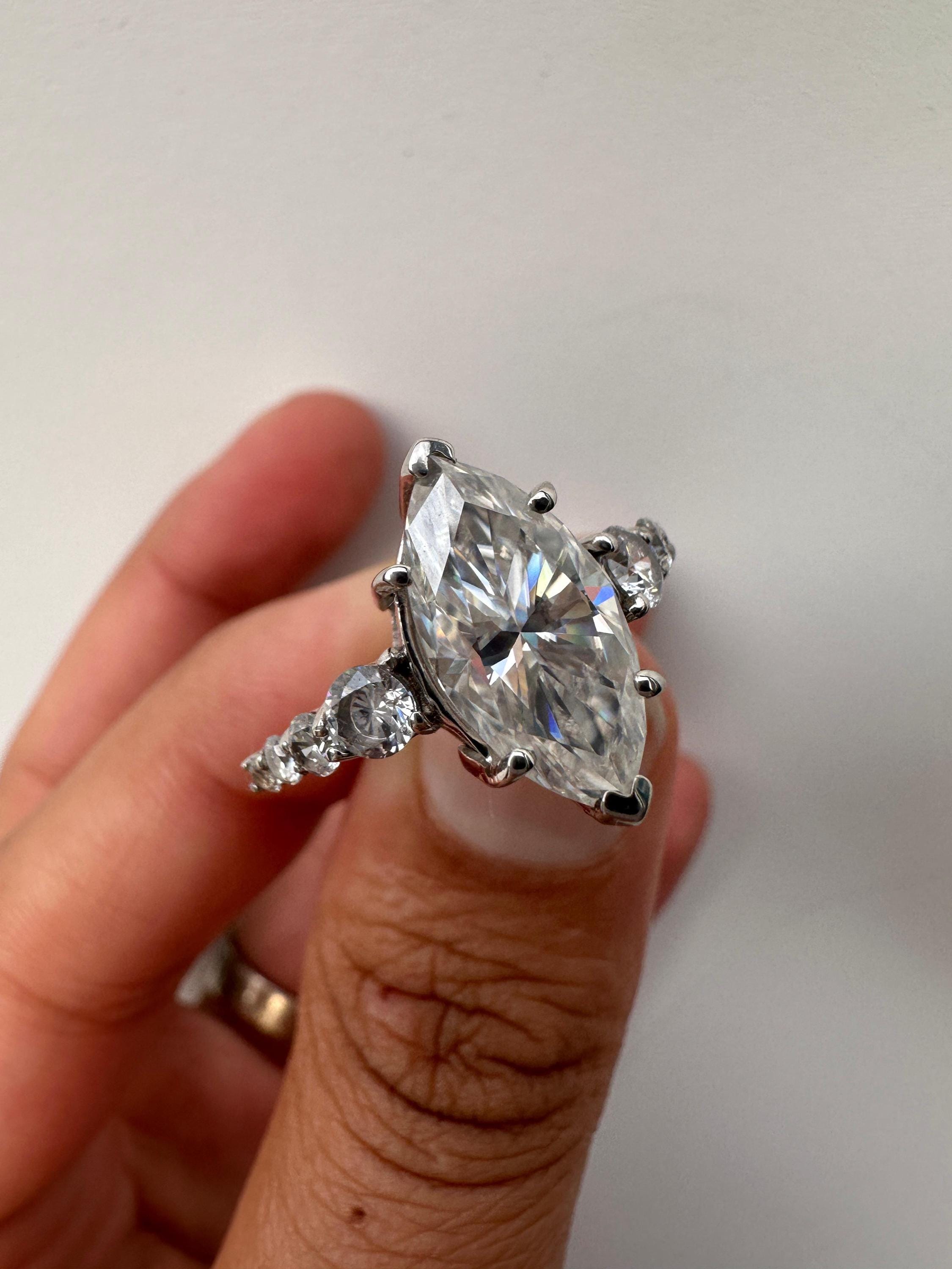 6 CT Marquise Moissanite Engagement Ring, 925 Sterling Silver Statement Ring, Elegant Gift Her