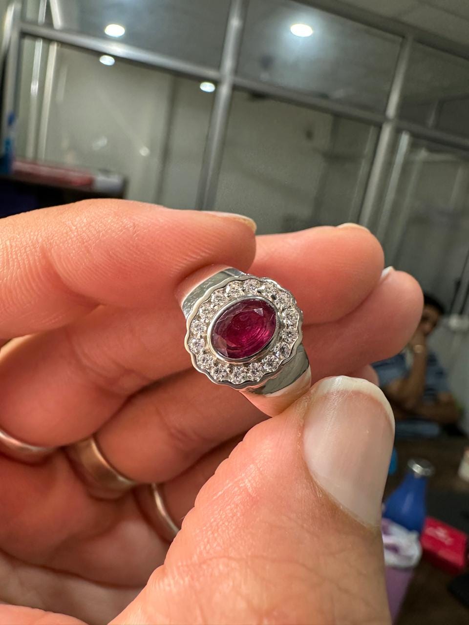 Natural Oval Ruby Halo Ring, 925 Sterling Silver, July Birthstone, Vintage Statement Jewelry