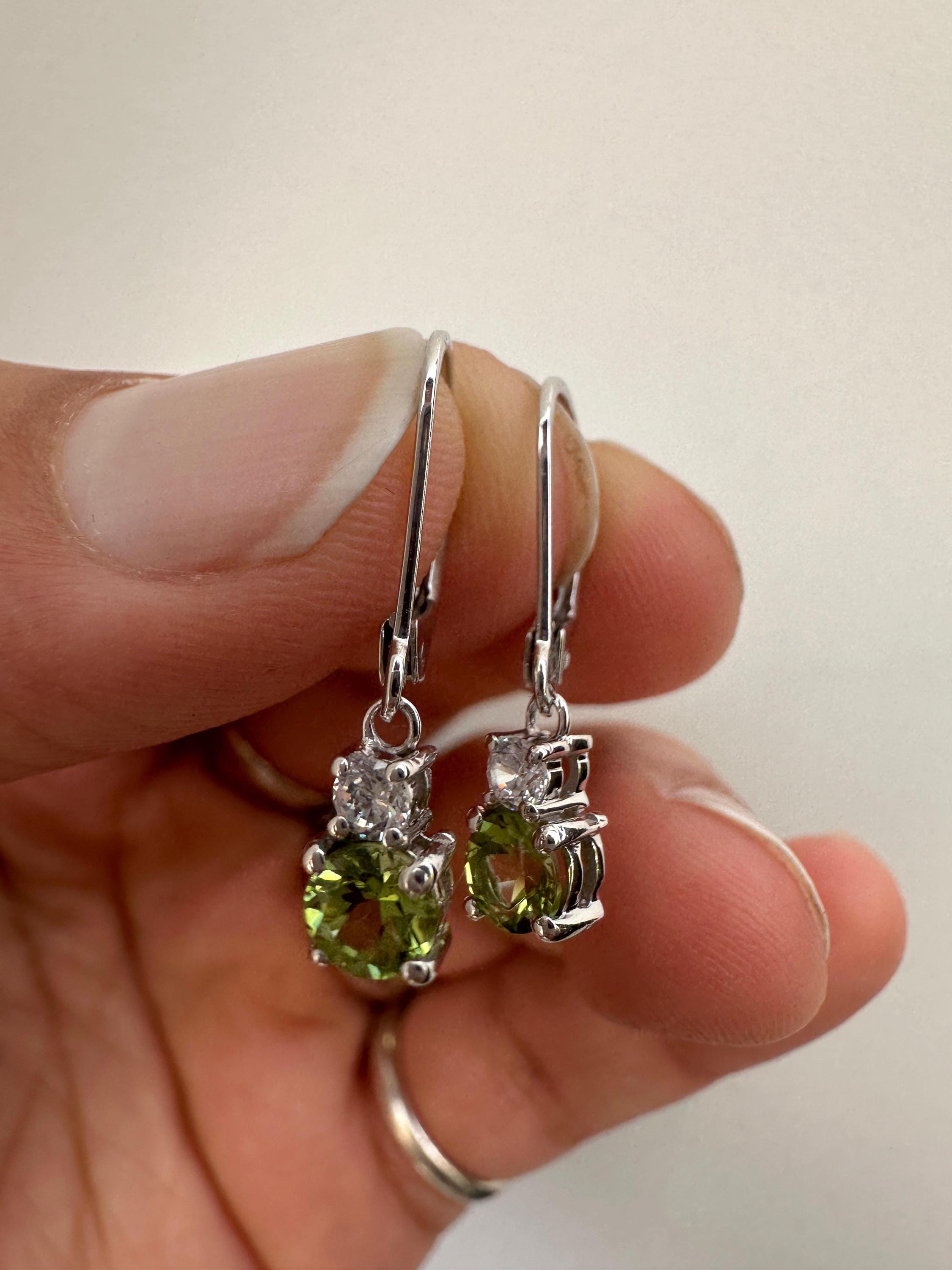 Peridot Moissanite Lever Back Drop Earrings in 925 Sterling Silver, Elegant Gift for Her