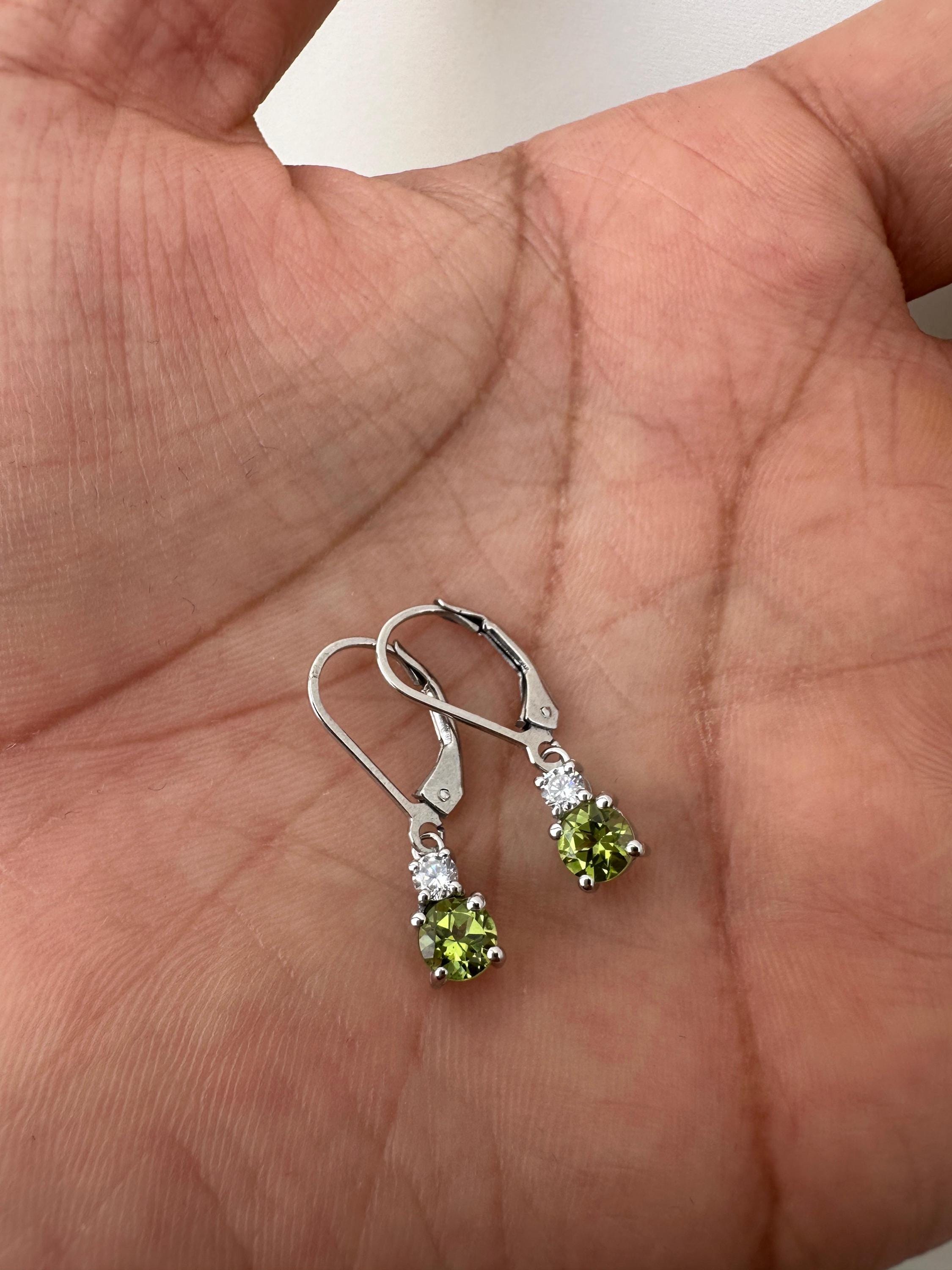 Peridot Moissanite Lever Back Drop Earrings in 925 Sterling Silver, Elegant Gift for Her