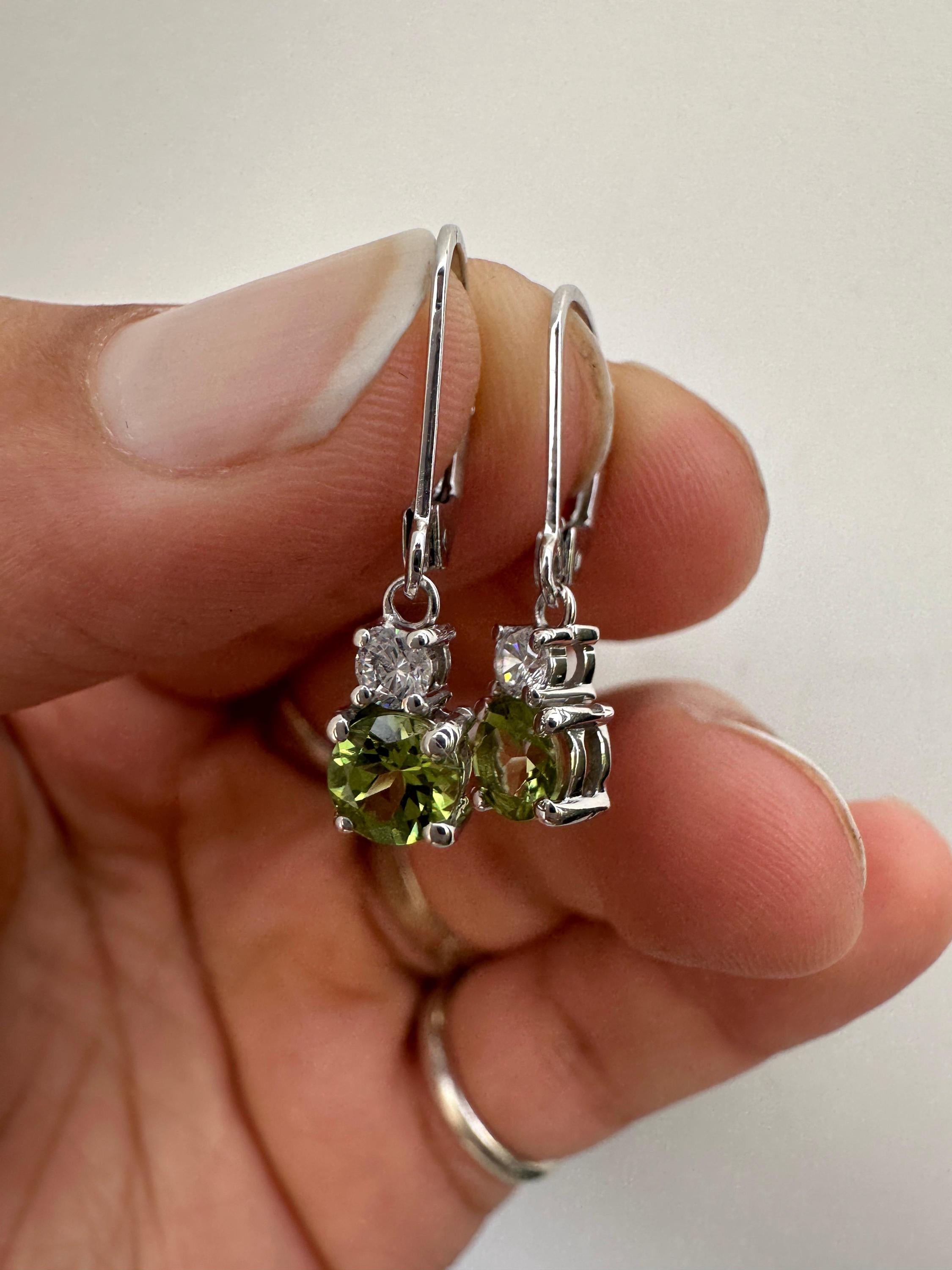 Peridot Moissanite Lever Back Drop Earrings in 925 Sterling Silver, Elegant Gift for Her