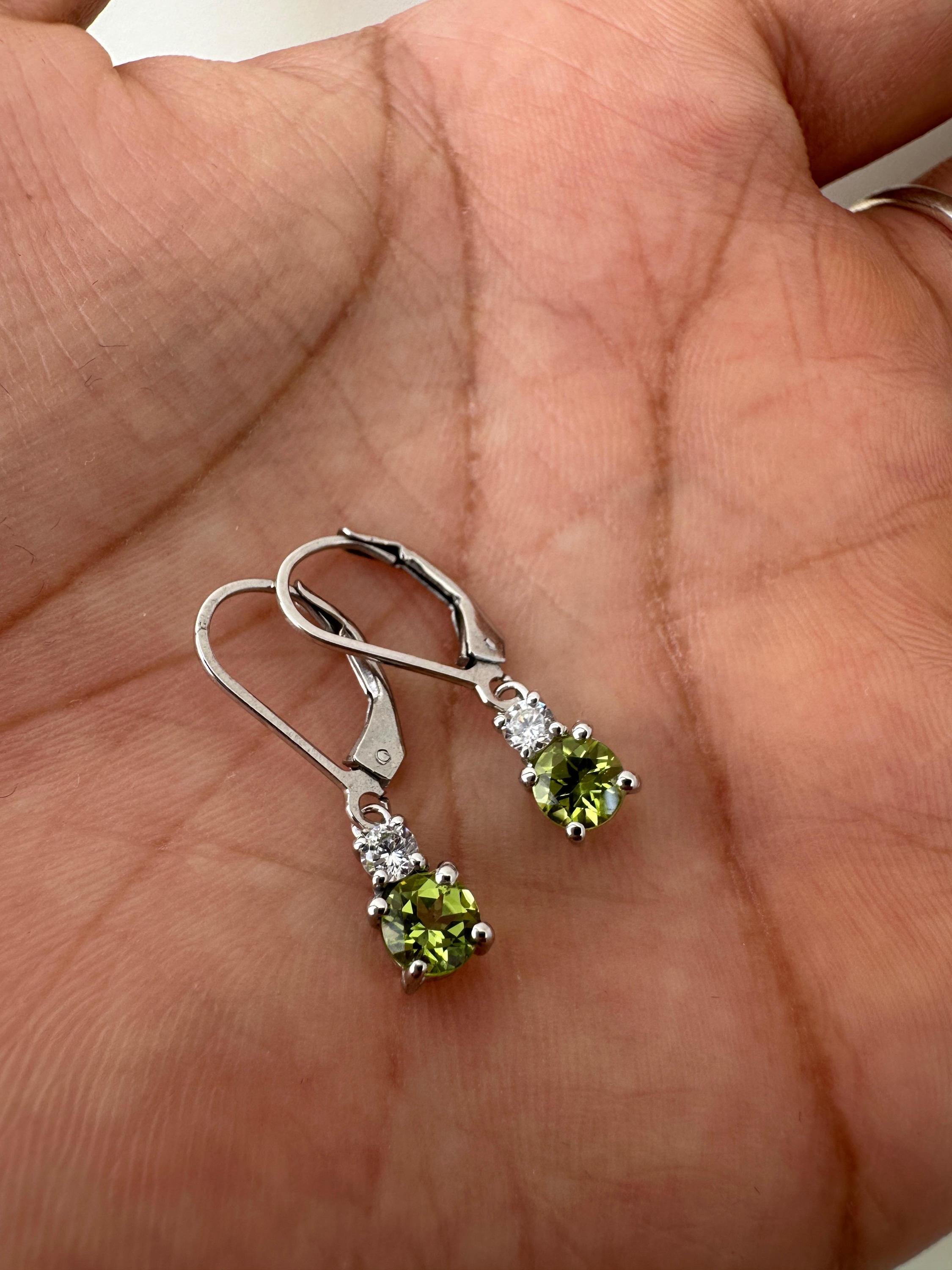 Peridot Moissanite Lever Back Drop Earrings in 925 Sterling Silver, Elegant Gift for Her