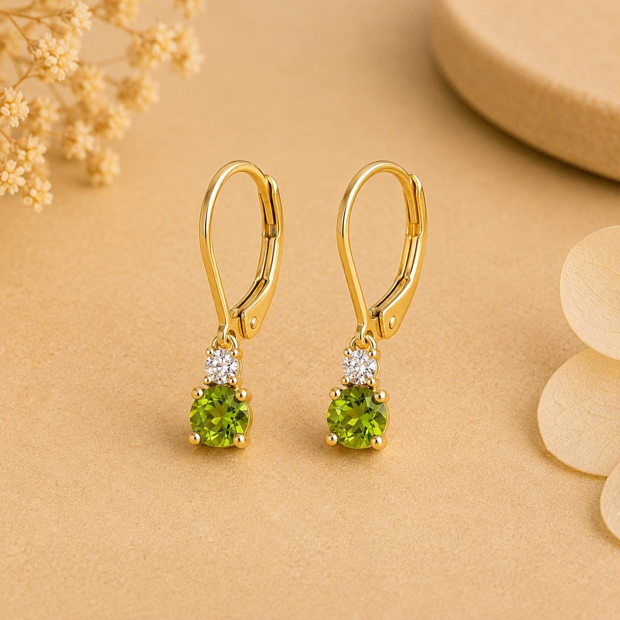 Peridot Moissanite Lever Back Drop Earrings in 925 Sterling Silver, Elegant Gift for Her