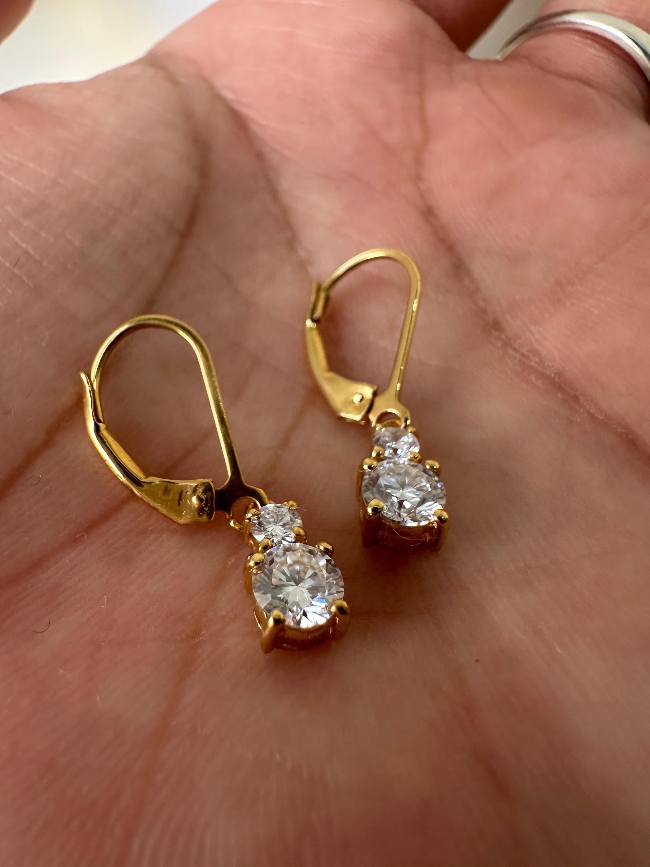 Moissanite Lever Back Drop Earrings 14K Gold, Dainty Minimal Earrings, Elegant Gift for Her