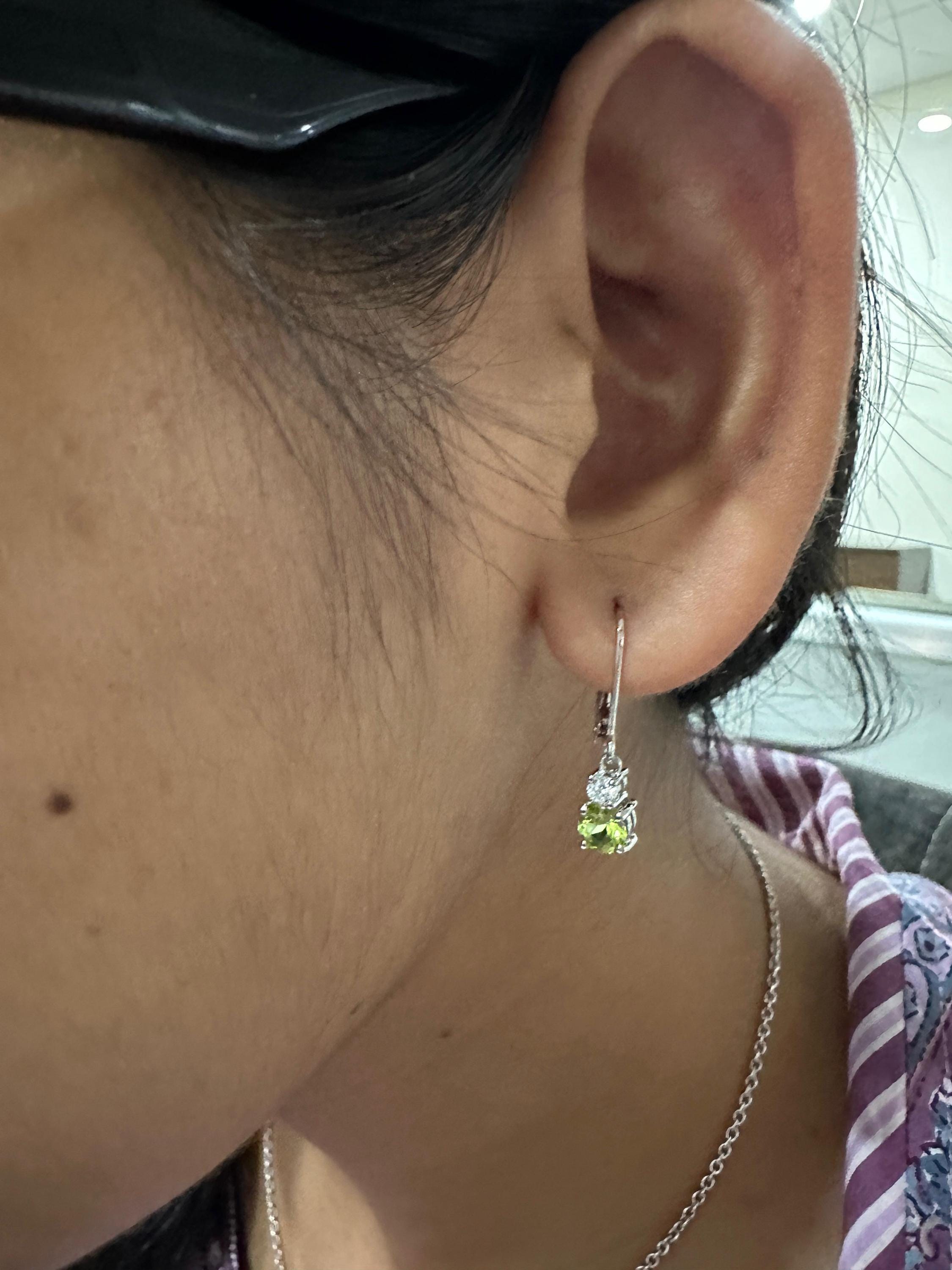 Peridot Moissanite Lever Back Drop Earrings in 925 Sterling Silver, Elegant Gift for Her