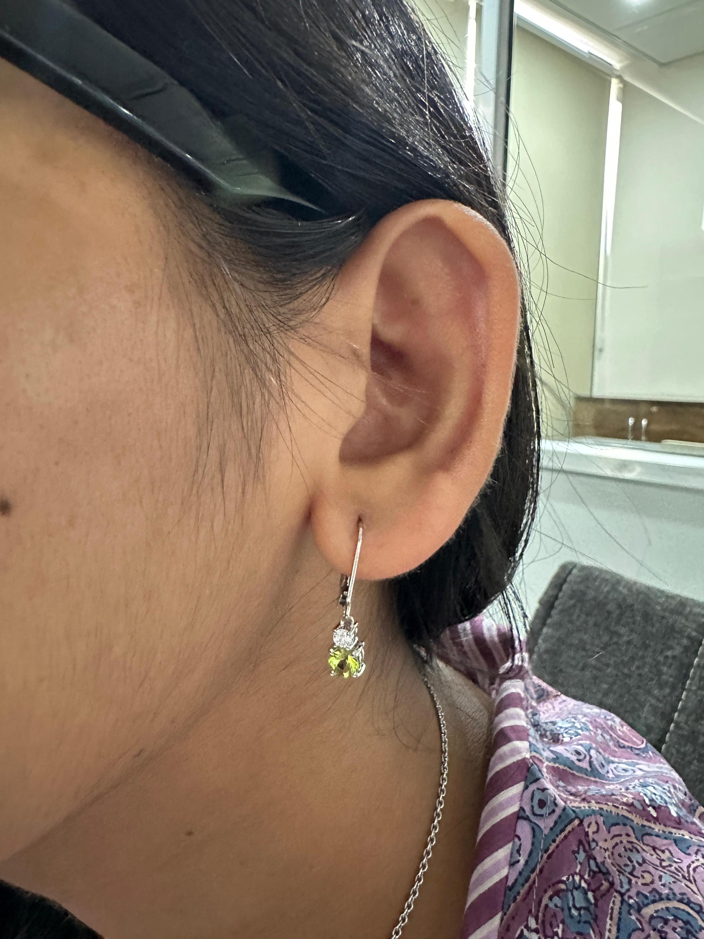 Peridot Moissanite Lever Back Drop Earrings in 925 Sterling Silver, Elegant Gift for Her