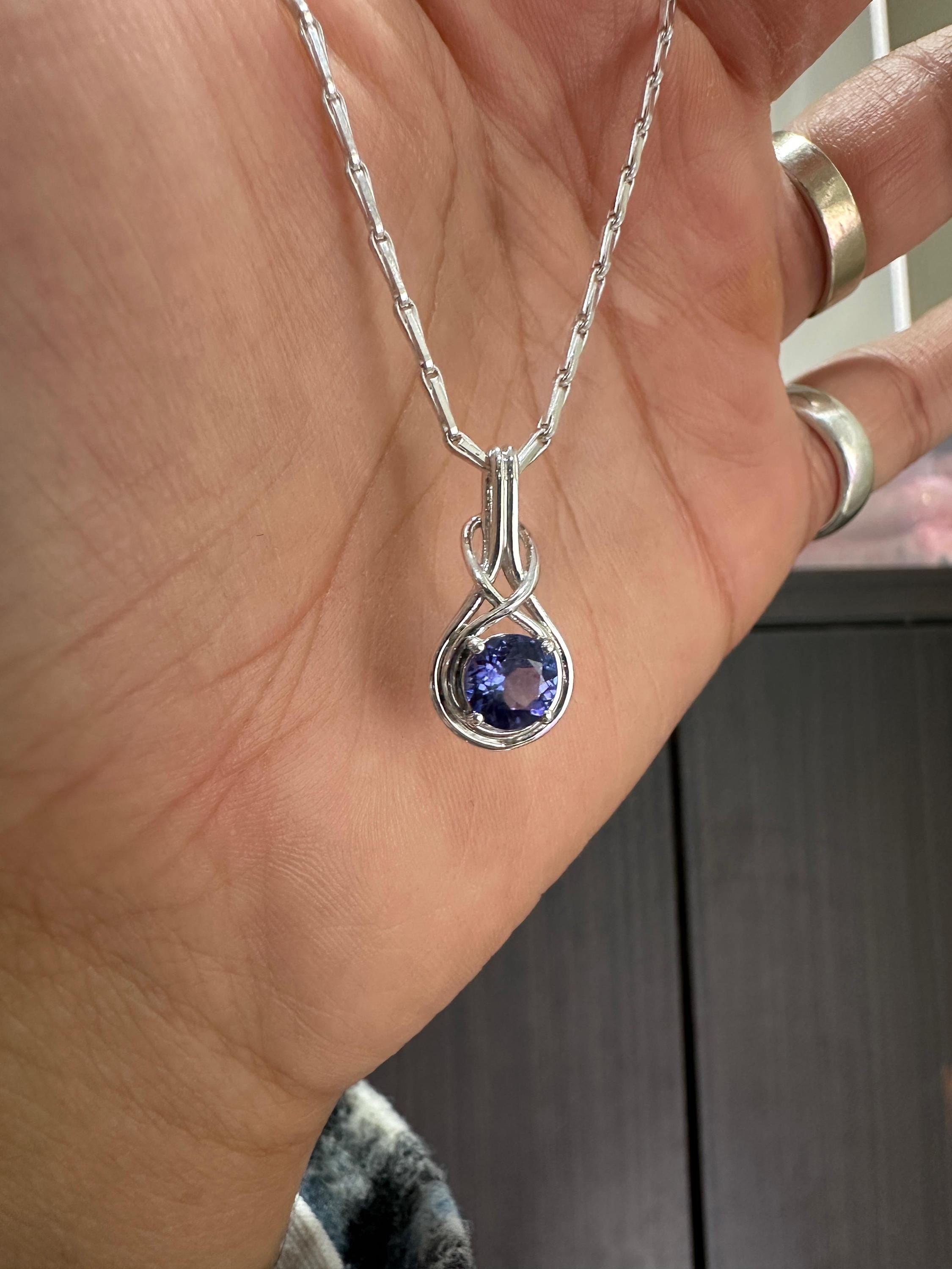 Natural Tanzanite Infinity Pendant | Twisted Bale, 925 Sterling Silver, December Birthstone