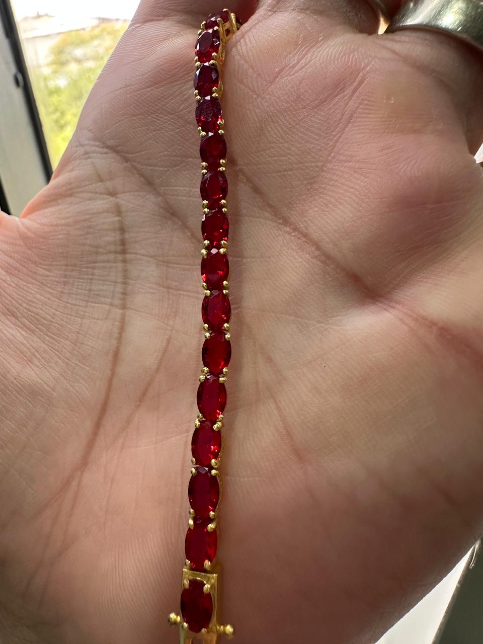 Pigeon Blood Simulated Ruby Tennis Bracelet in 14K Gold Vermeil, Luxury Gemstone Bracelet for Her or Him