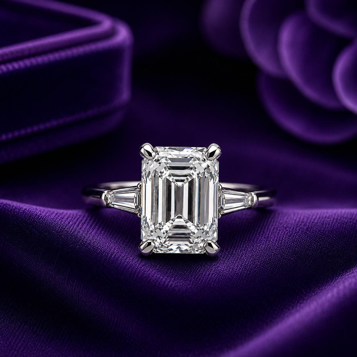 5 CT Emerald Cut Moissanite Engagement Ring: 14K White Gold Luxury Gift for her