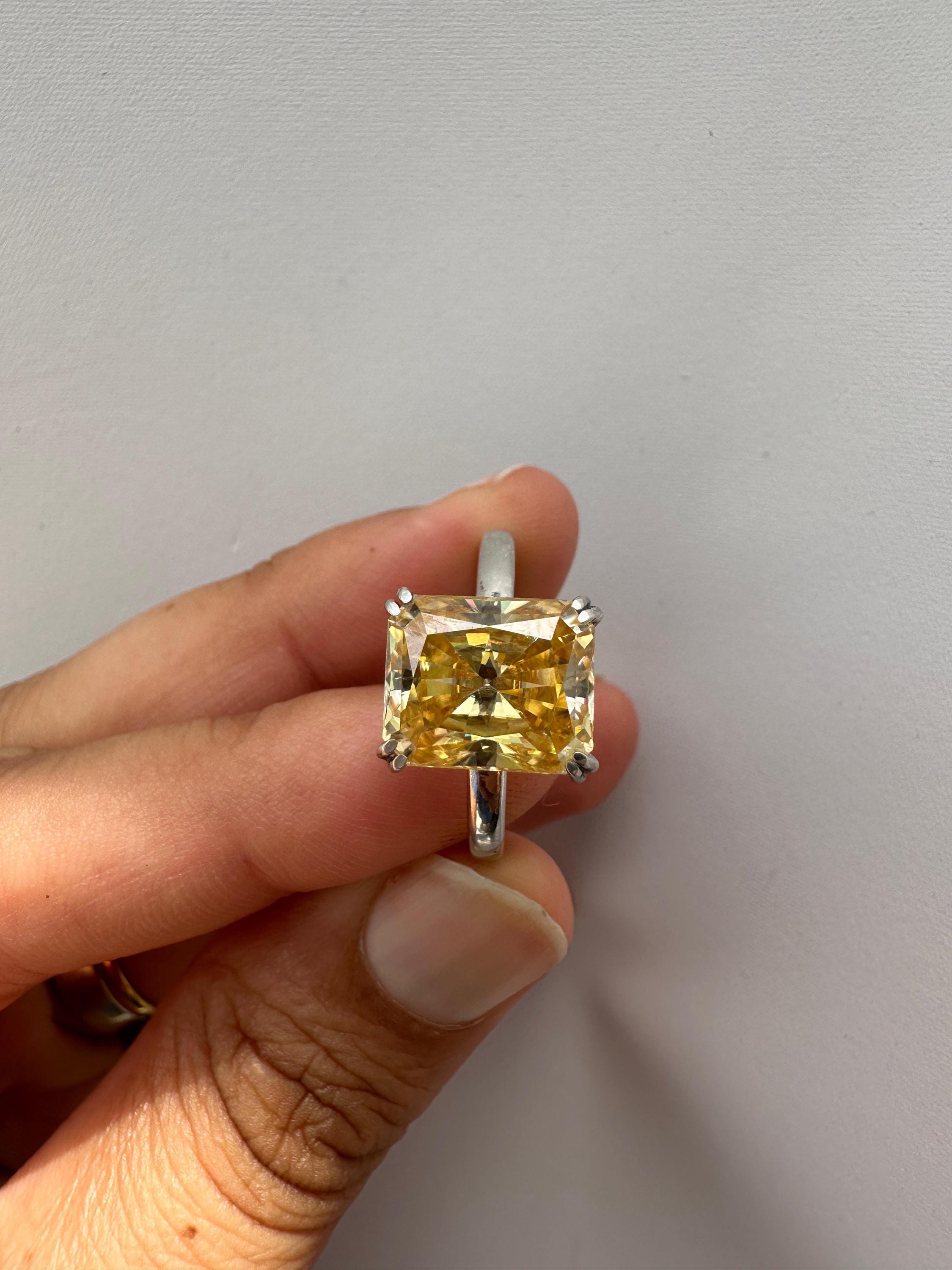 7 CT Radiant Moissanite Solitaire Ring | 14K White Gold Yellow Gemstone Band