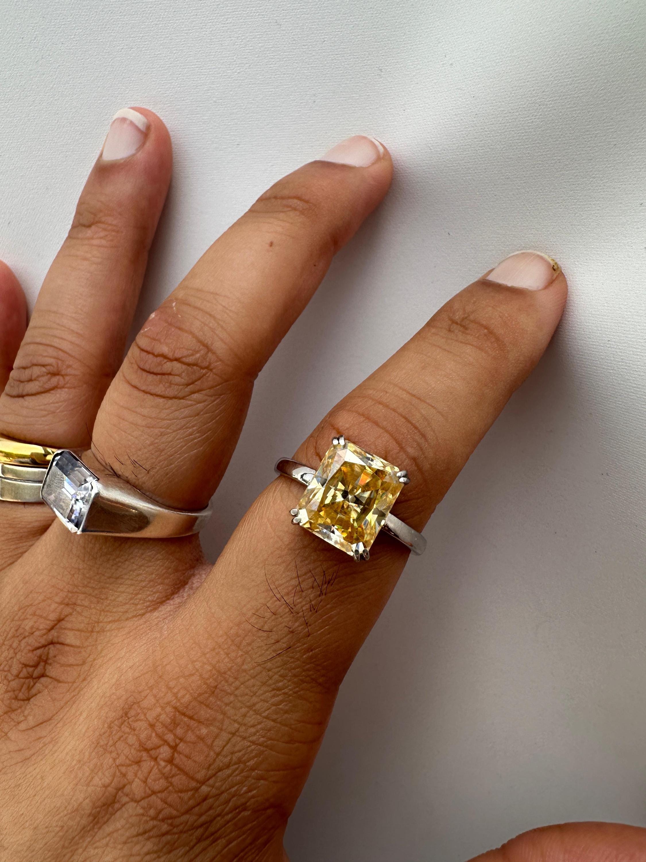 7 CT Radiant Moissanite Solitaire Ring | 14K White Gold Yellow Gemstone Band