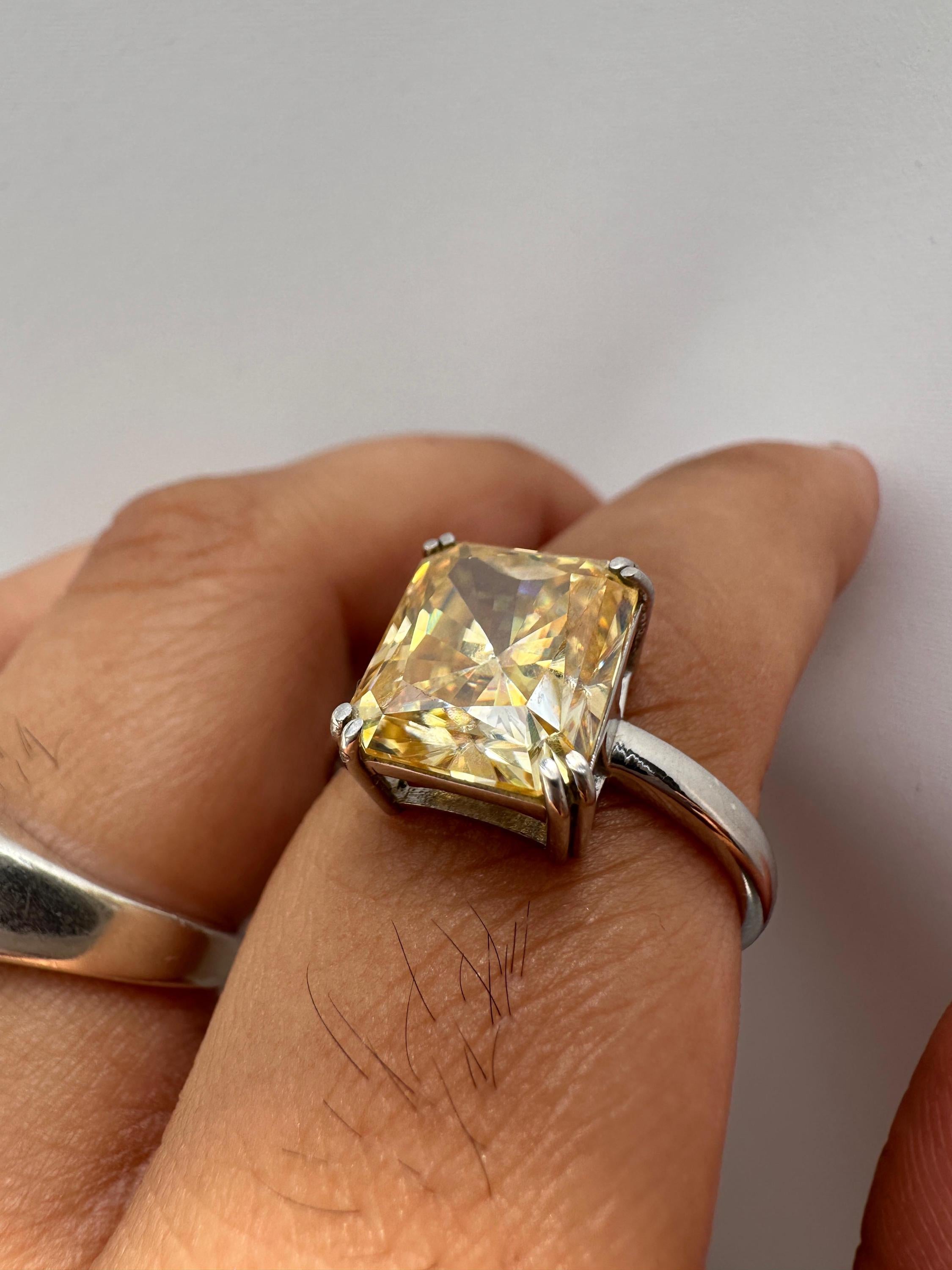 7 CT Radiant Moissanite Solitaire Ring | 14K White Gold Yellow Gemstone Band