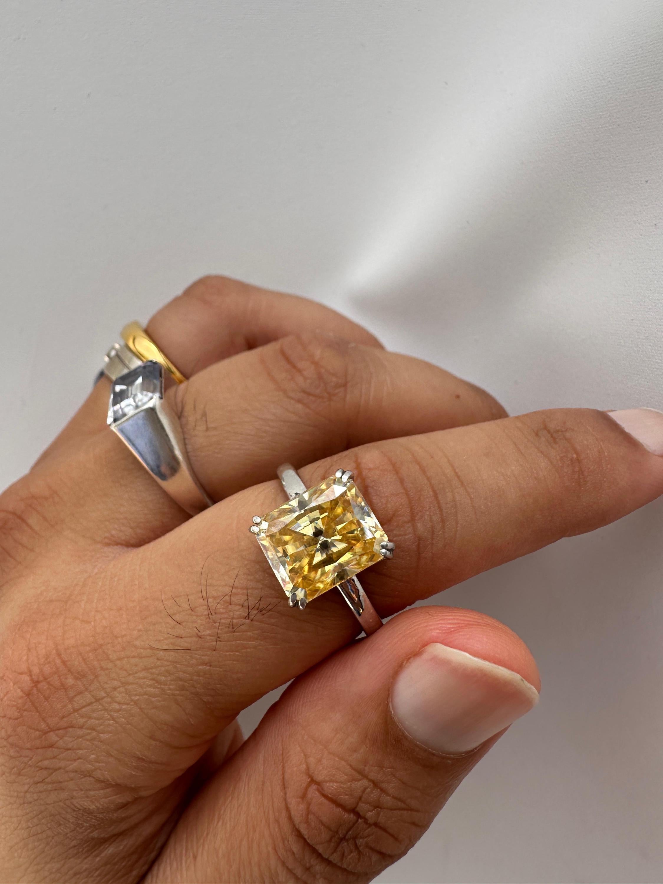 7 CT Radiant Moissanite Solitaire Ring | 14K White Gold Yellow Gemstone Band