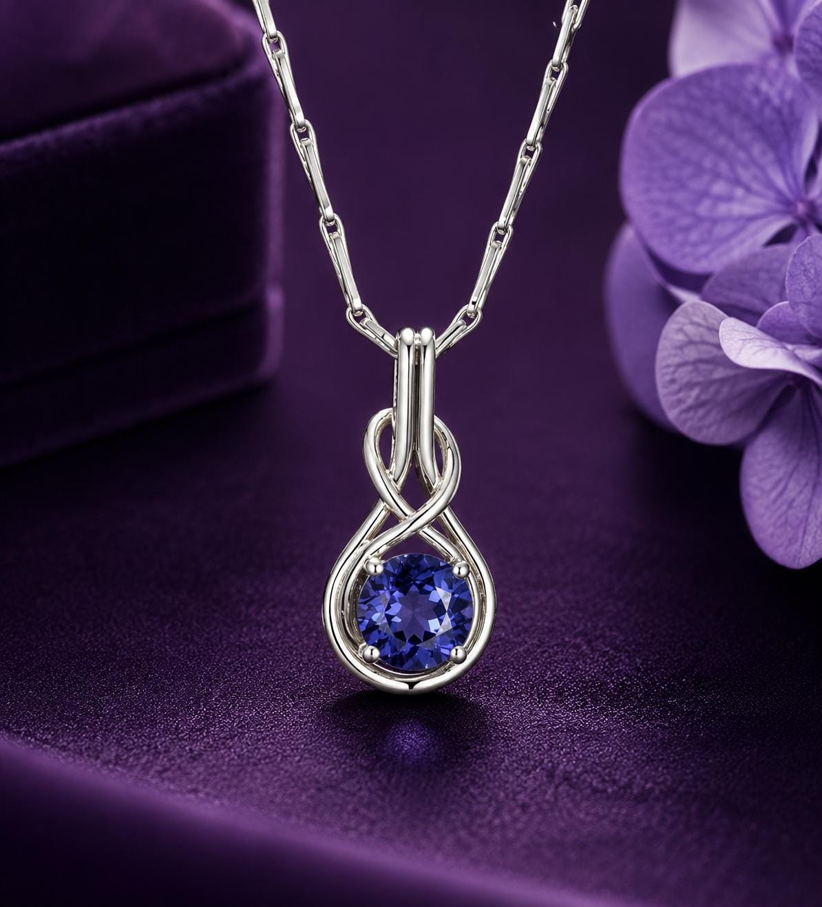 Natural Tanzanite Infinity Pendant | Twisted Bale, 925 Sterling Silver, December Birthstone