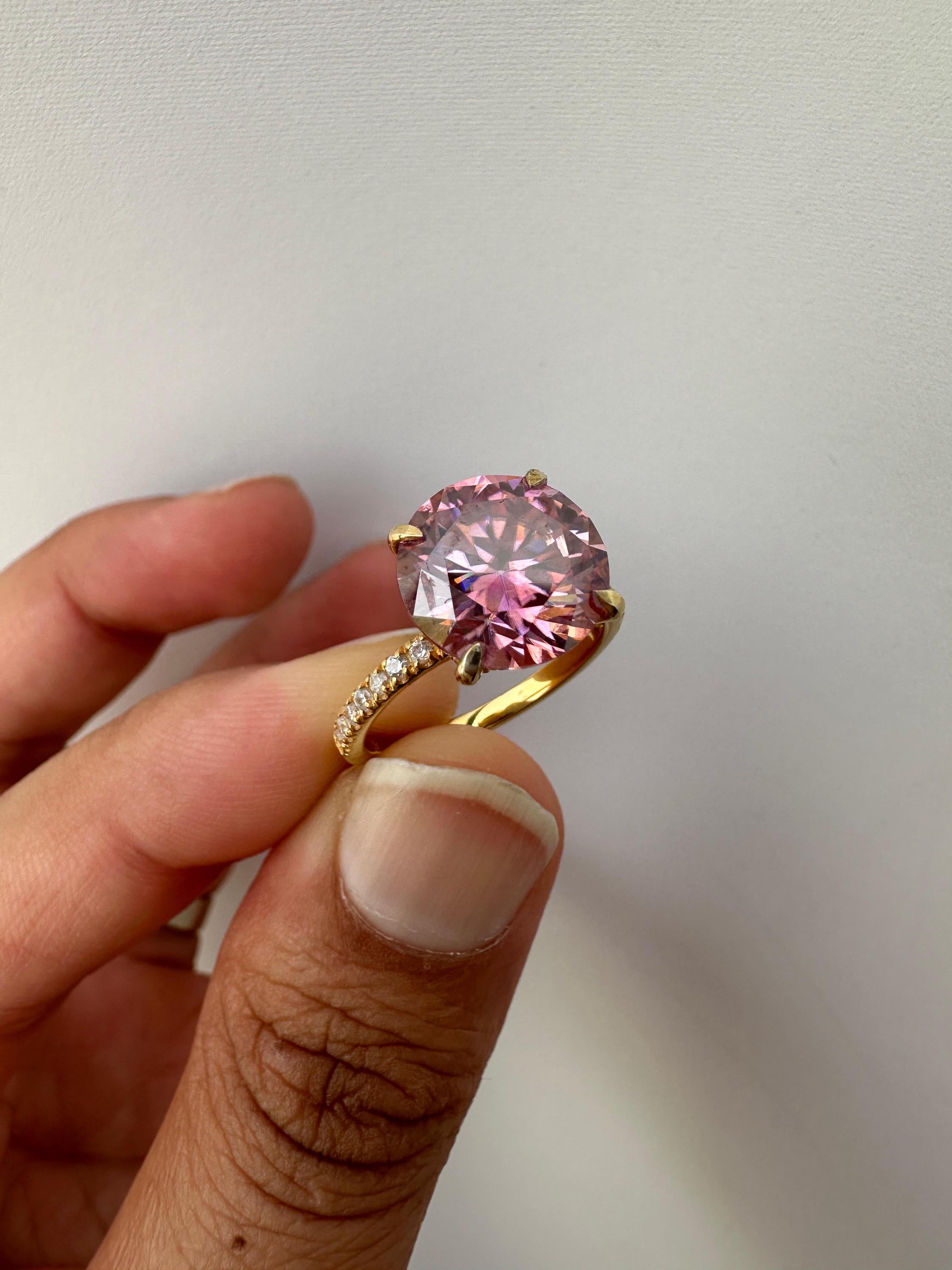 4 CT Pink Moissanite Engagement Ring, Hidden Halo Pavé Band, 14k Gold Vermeil