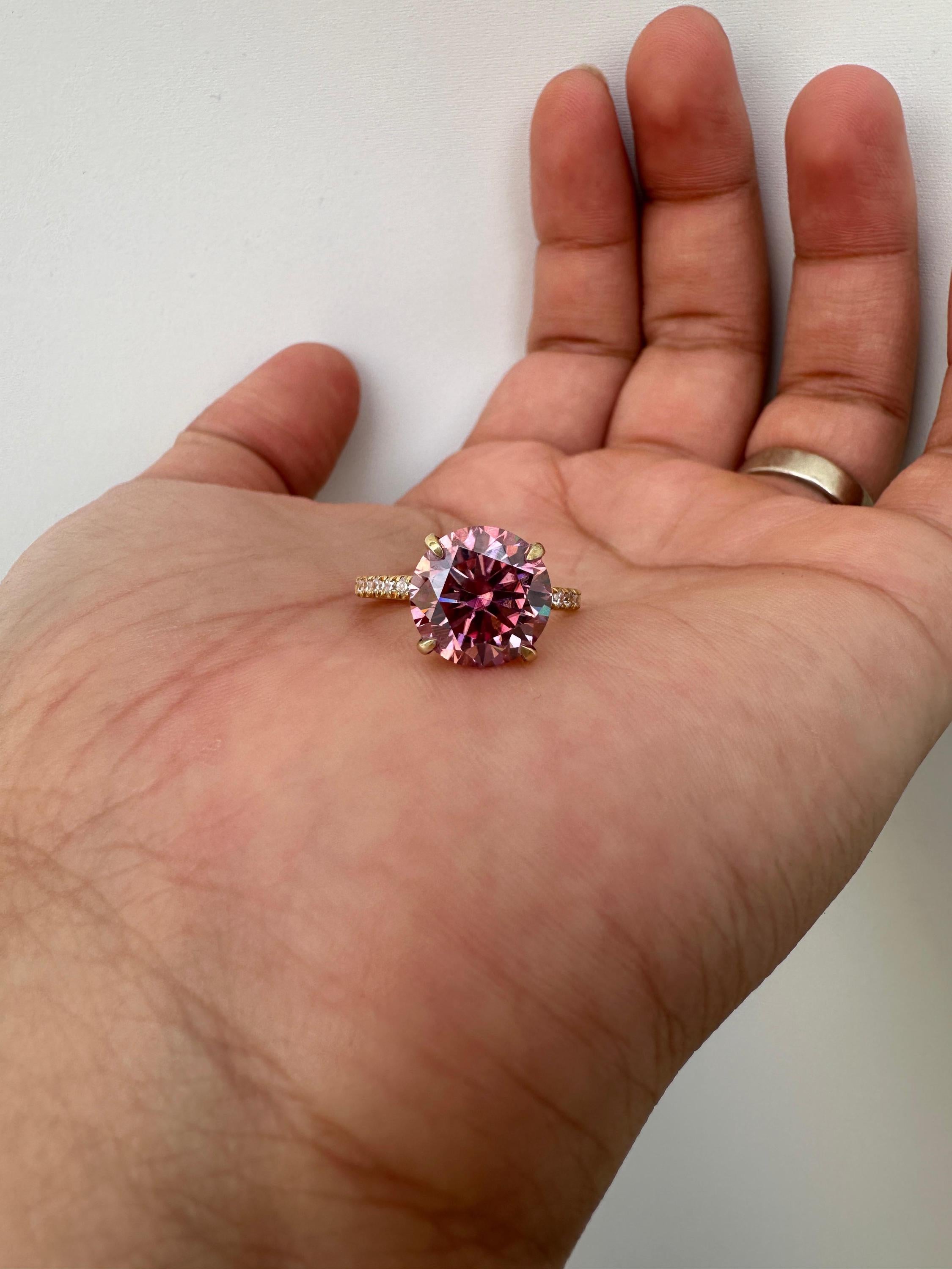 4 CT Pink Moissanite Engagement Ring, Hidden Halo Pavé Band, 14k Gold Vermeil